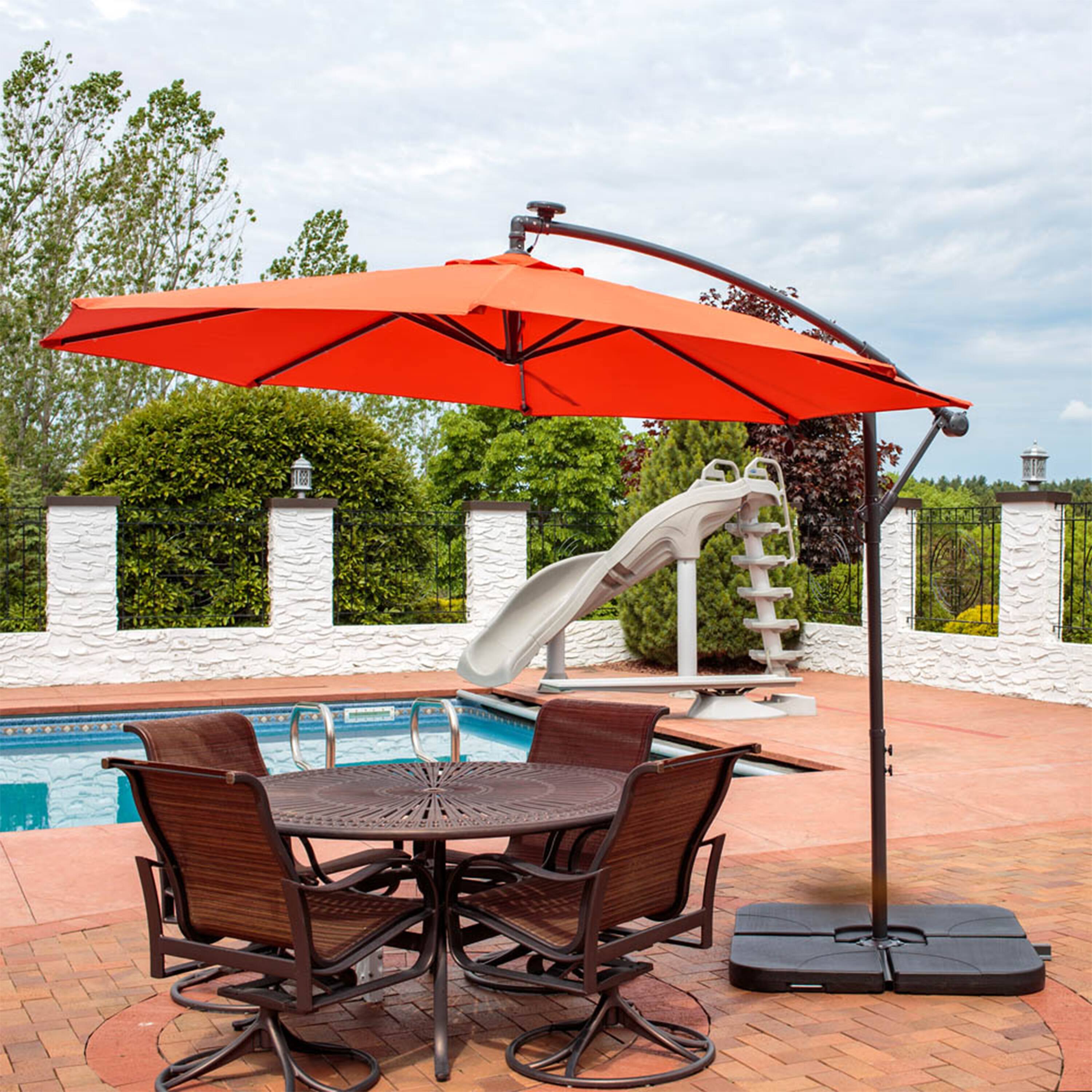 Alt View 3. Sunnydaze - 10 ft Solar Offset Steel Patio Umbrella with Crank - Burnt Orange.