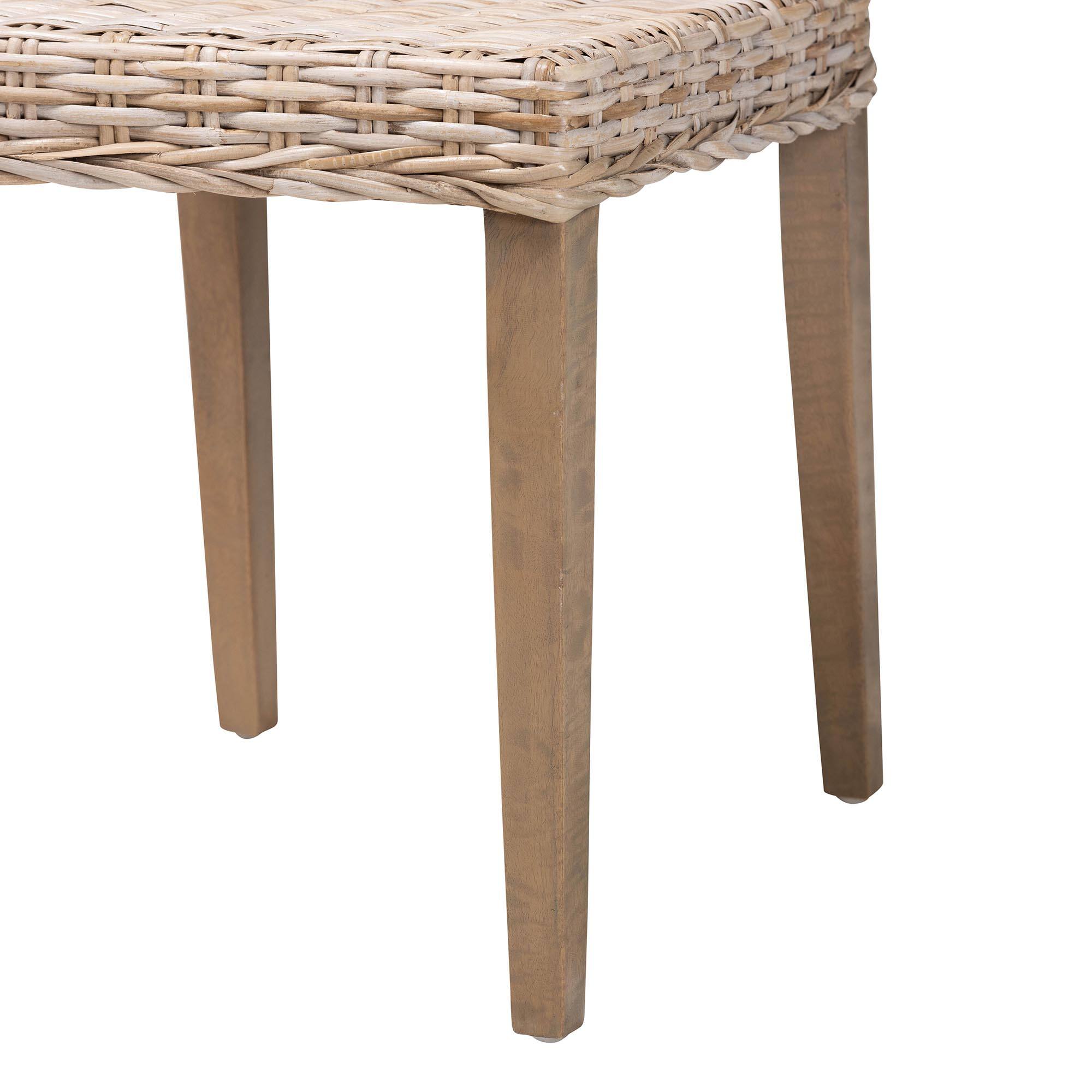 Alt View 2. bali & pari - Barossa Bohemian Kubu Rattan and Mahogany Wood Dining Chair - Kubu Grey/Rustic Taupe.