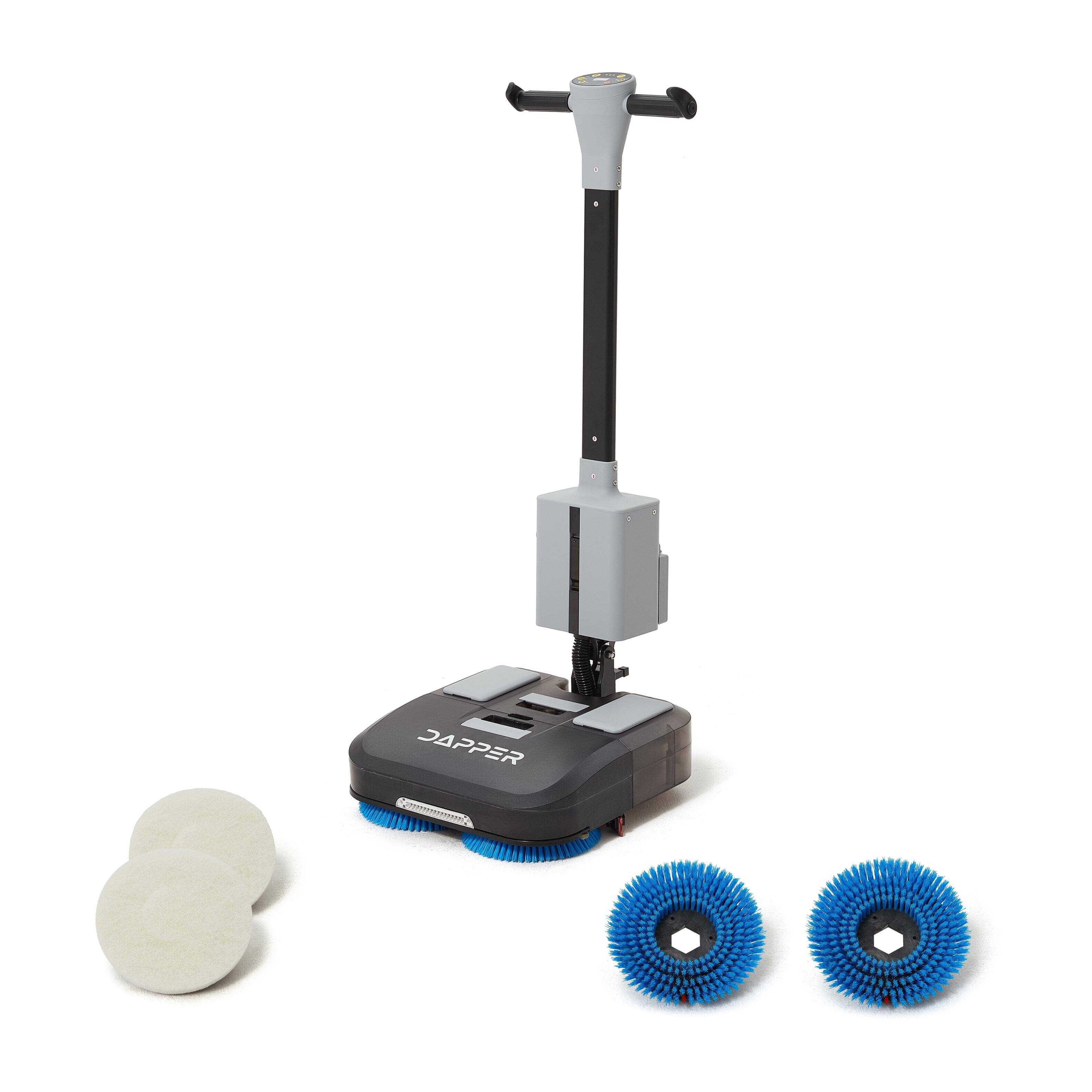 Alt View 5. Dapper Supply - Battery Powered Walk Behind Mini Floor Scrubber Compact Portable 16 Inch 1.5 Hour Runtime 3 Speed Brush Offices Retail - Grey.
