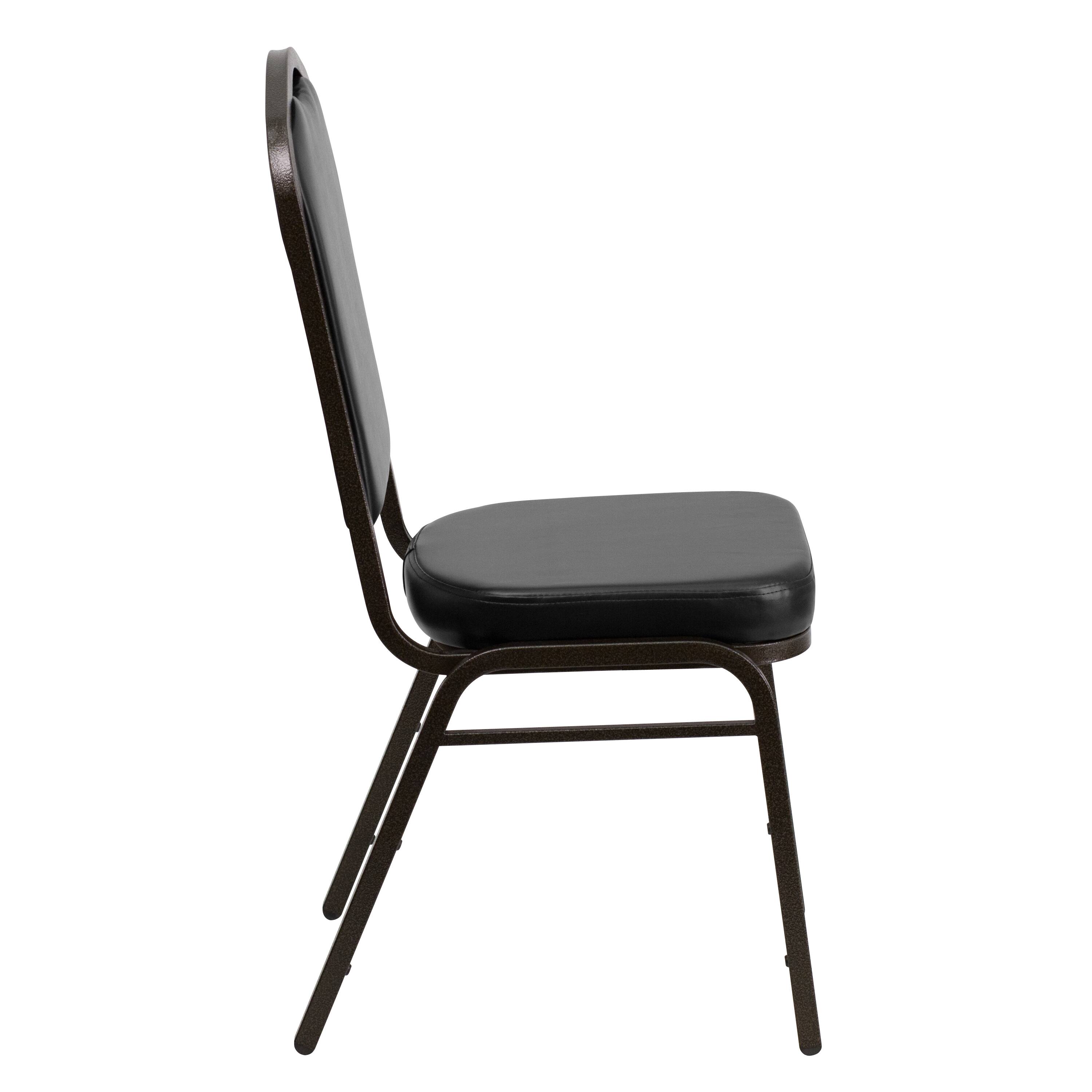 Alt View 7. Emma + Oliver - 4 Pack Crown Back Stacking Banquet Chair - Black Vinyl/Gold Vein Frame.
