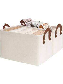 Live At Space - Storage Baskets Shelves, Closet Organizers and Storage, Modern, Beige, 2 - Pack, 16 Lx 11x 9 H - Beige + 16 ¾