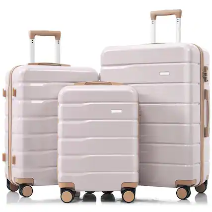 Front. BreeBe - Premium 3-Piece ABS Luggage Se, Lightweight Suitcases with TSA Lock & 360° Spinner Wheels, Durable Travel Set - Light Grey.