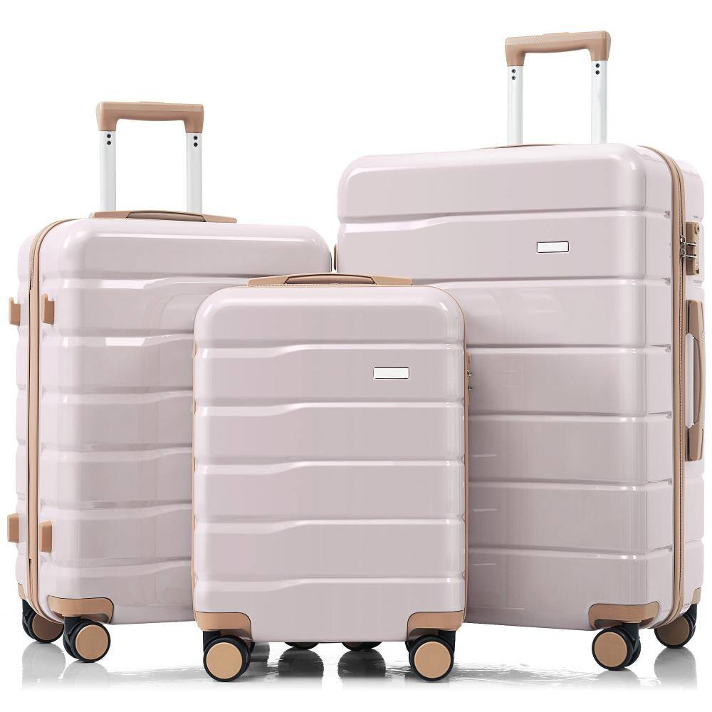 Front. BreeBe - Premium 3-Piece ABS Luggage Se, Lightweight Suitcases with TSA Lock & 360° Spinner Wheels, Durable Travel Set - Light Grey.