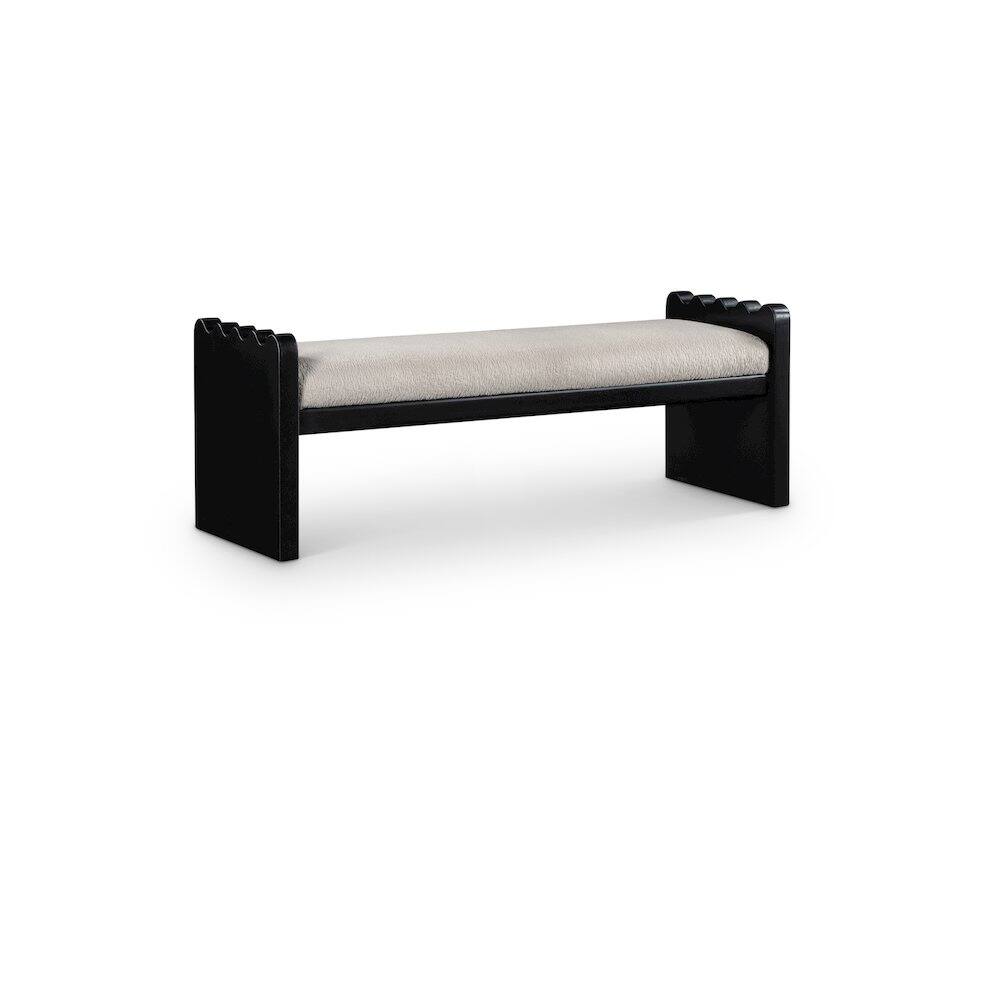 Front. Meridian Furniture - Sonia Beige Velour Fur Fabric Bench - Beige.