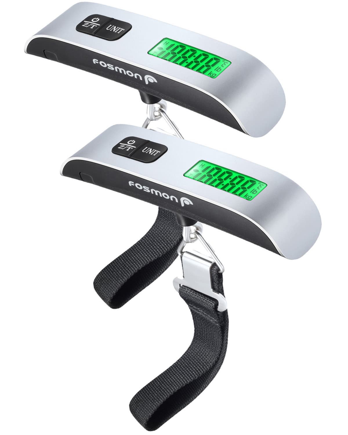 Fosmon - 2 Pack Digital Luggage Scale 110Lb Capacity, Baggage Luggage Weight Scale with Hook and Temperature Sensor - Silver