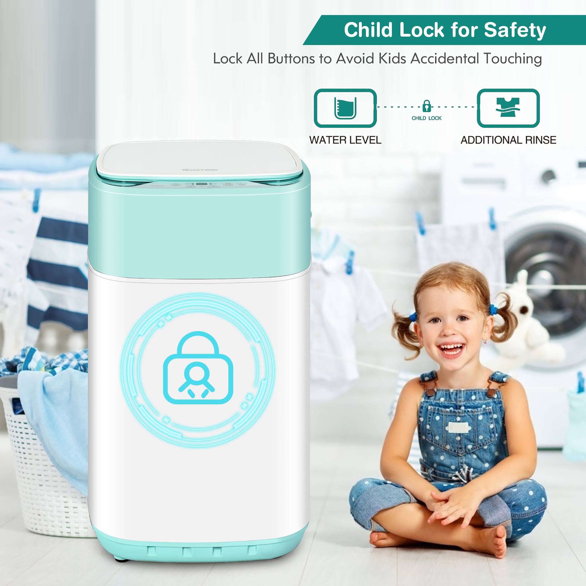 Child Lock for Safety: Lock All Buttons to Avoid Kids Accidental Touching. Child Lock Water Level: Additional Rinse.