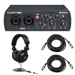 PreSonus - AudioBox 96 25th Anniversary Edition Audio/MIDI Interface, Bundle with TAPH100 Headphones and 2x 25' XLR