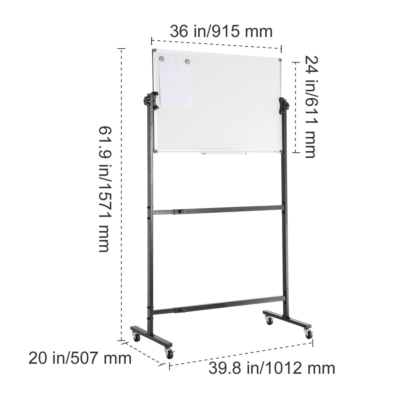 36 in/915 mm, 24 in/611 mm, 61.9 in/1571 mm, 20 in/507 mm, 39.8 in/1012 mm