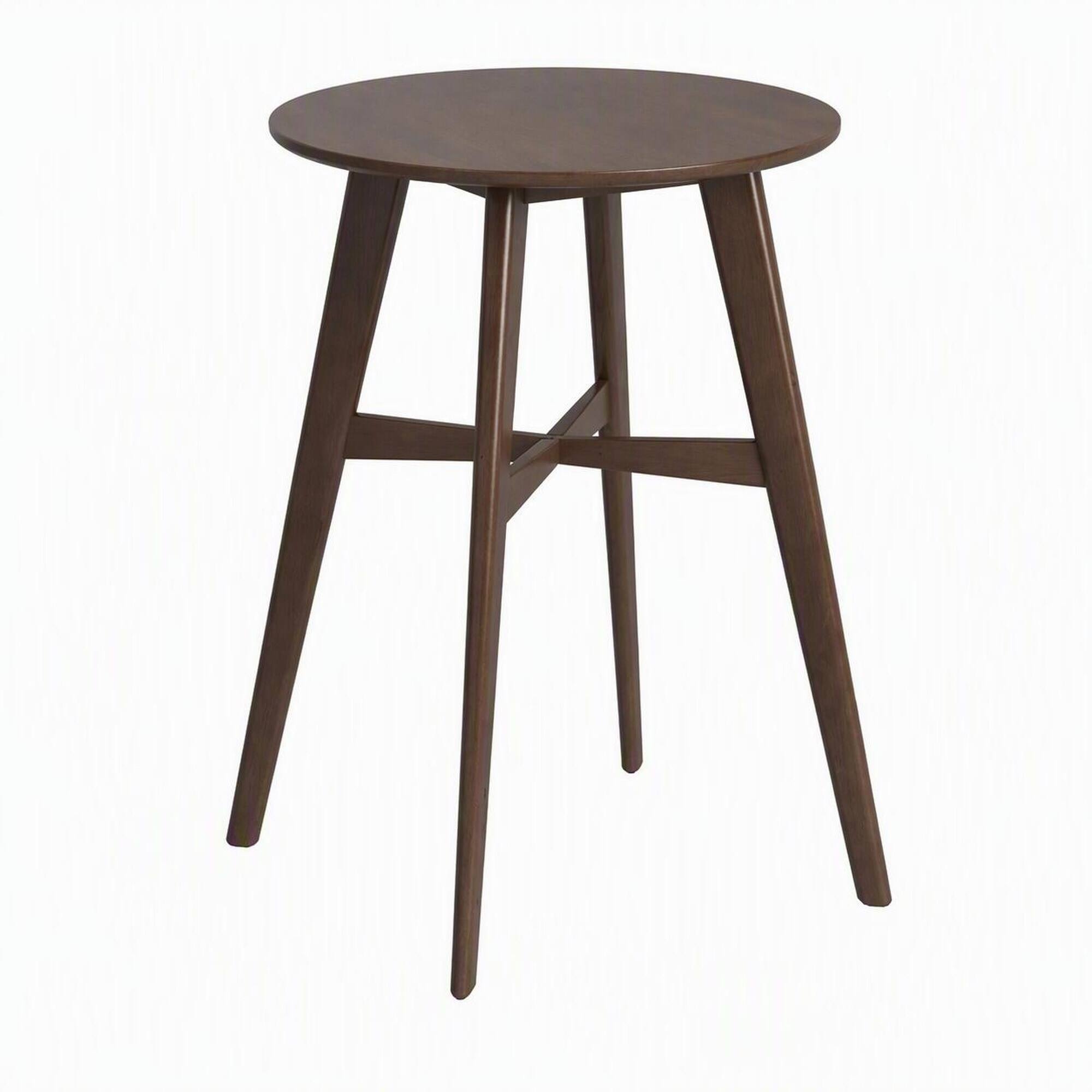 Front. RYHNUYNE - 31.5'' High Natural Round Wooden Bar Table, Counter Height Dining Table for Kitchen, Dining Room & Home Bar - Natural Walnut.