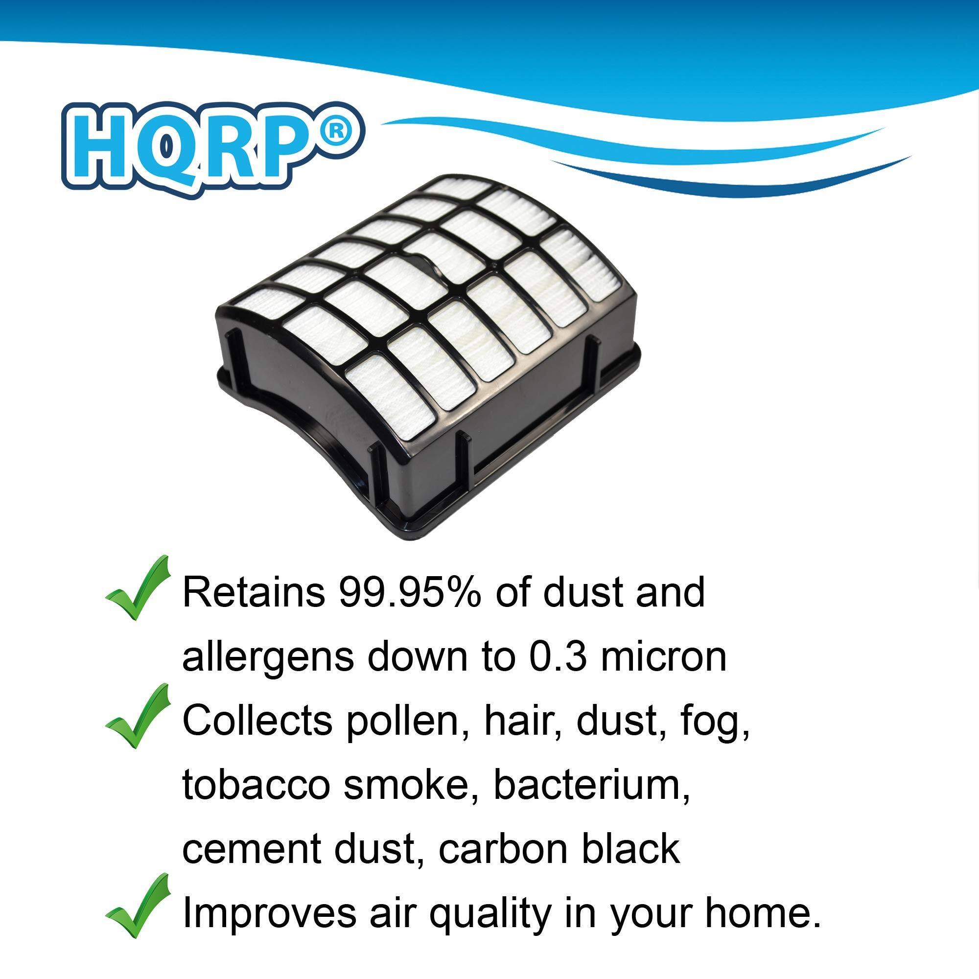HQRP® Retains 99.95% of dust and allergens down to 0.3 micron. Collects pollen, hair, dust, fog, tobacco smoke, bacterium, cement dust, carbon black. Improves air quality in your home.