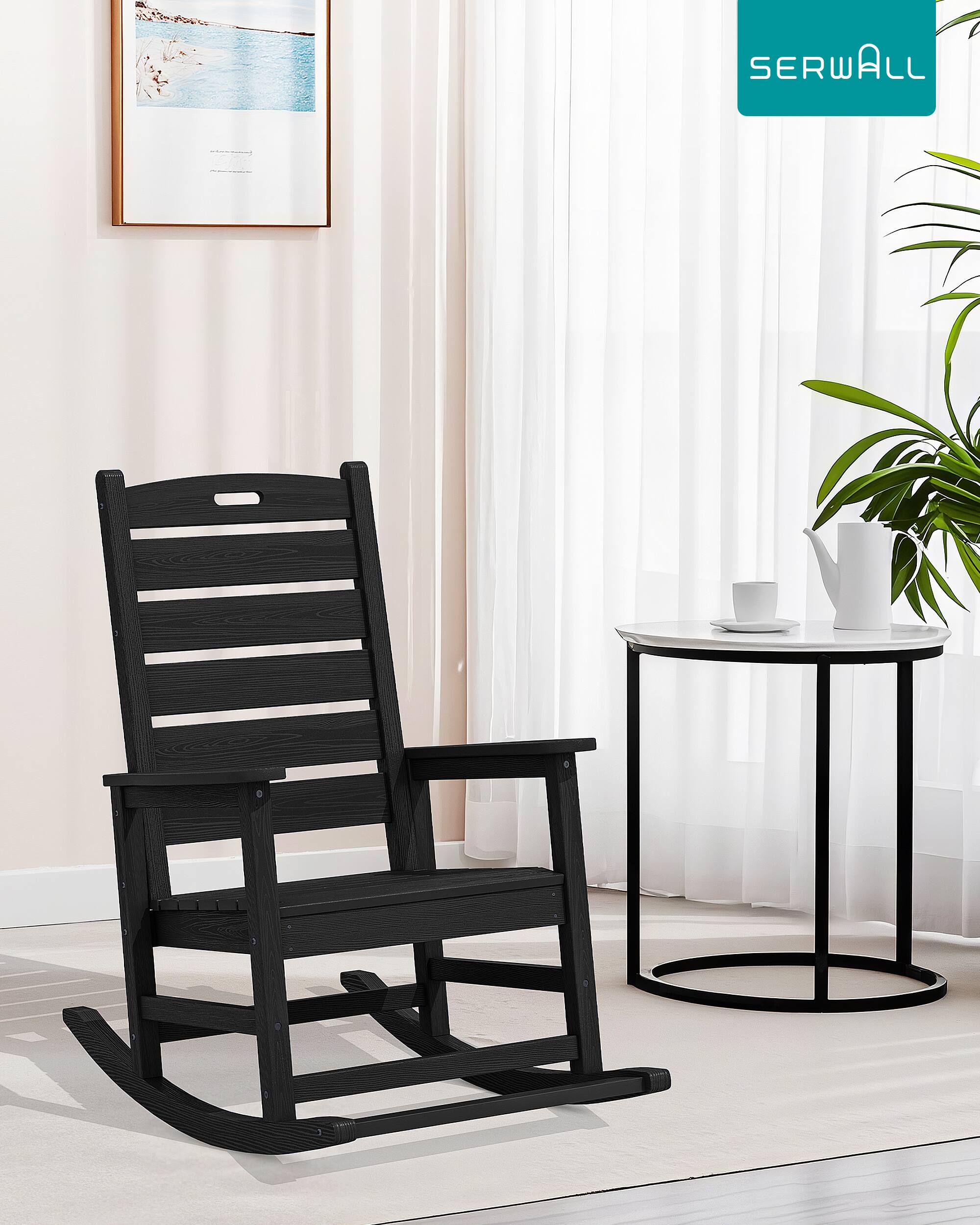 SERWALL Outdoor Rocking Chair Set of 2, Oversized HDPE Rocker Black ...