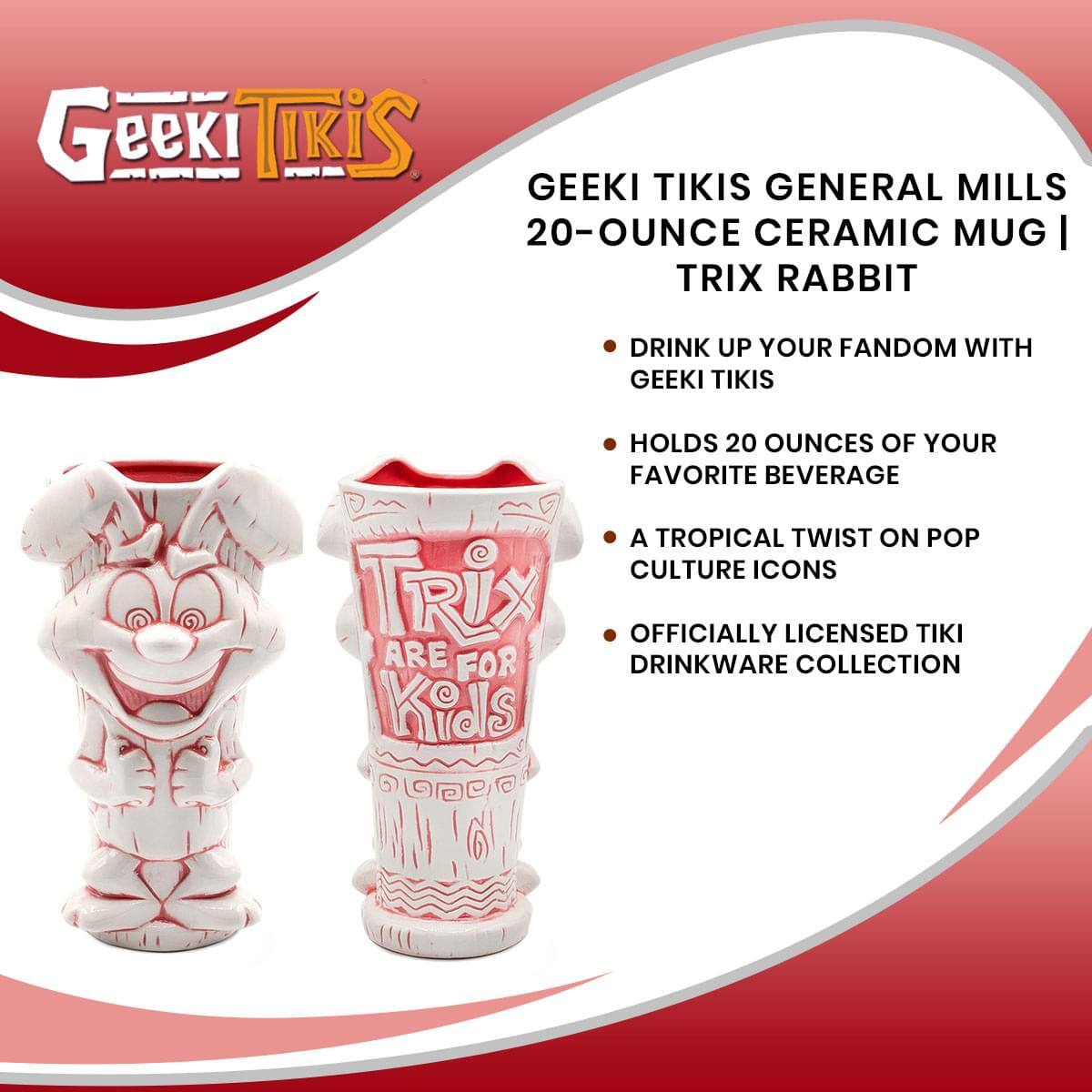Geeki Tikis General Mills 20-Ounce Ceramic Mug | Trix Rabbit

- Drink up your fandom with Geeki Tikis
- Holds 20 ounces of your favorite beverage
- A tropical twist on pop culture icons
- Officially licensed tiki drinkware collection
