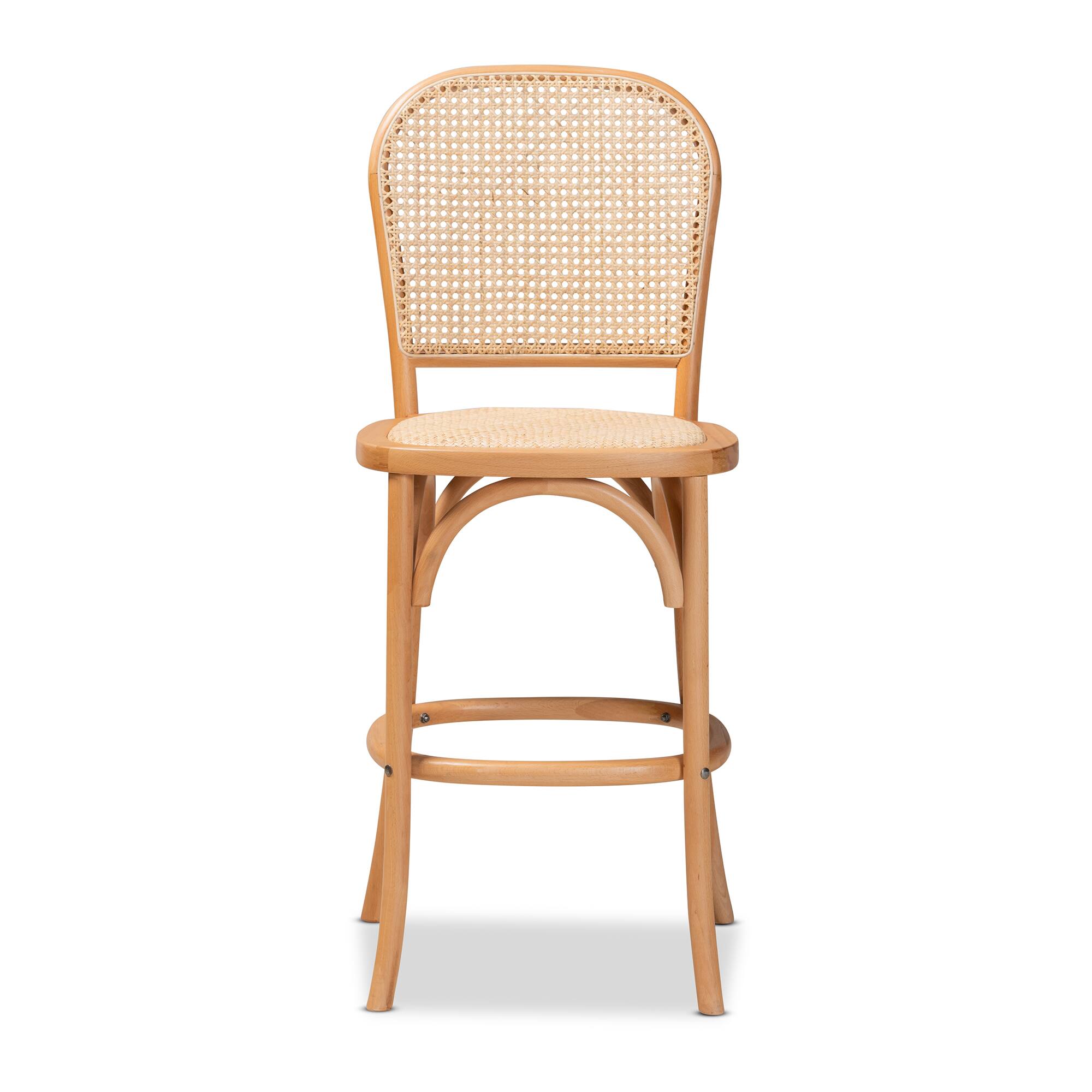 Angle. Baxton Studio - Vance Mid-Century Modern Woven Rattan and Wood Cane Counter Stool - Beige/Natural.