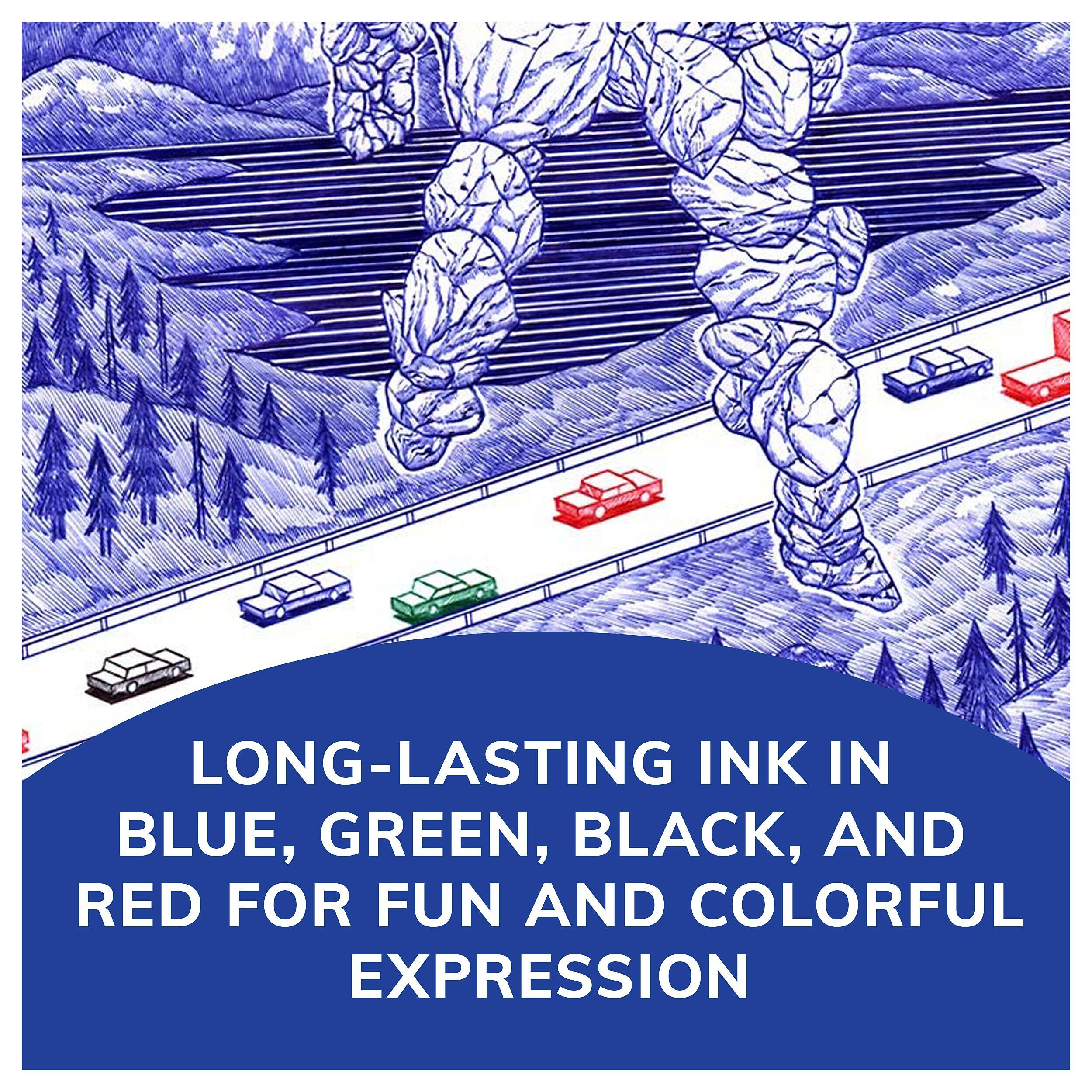 LONG-LASTING INK IN BLUE, GREEN, BLACK, AND RED FOR FUN AND COLORFUL EXPRESSION