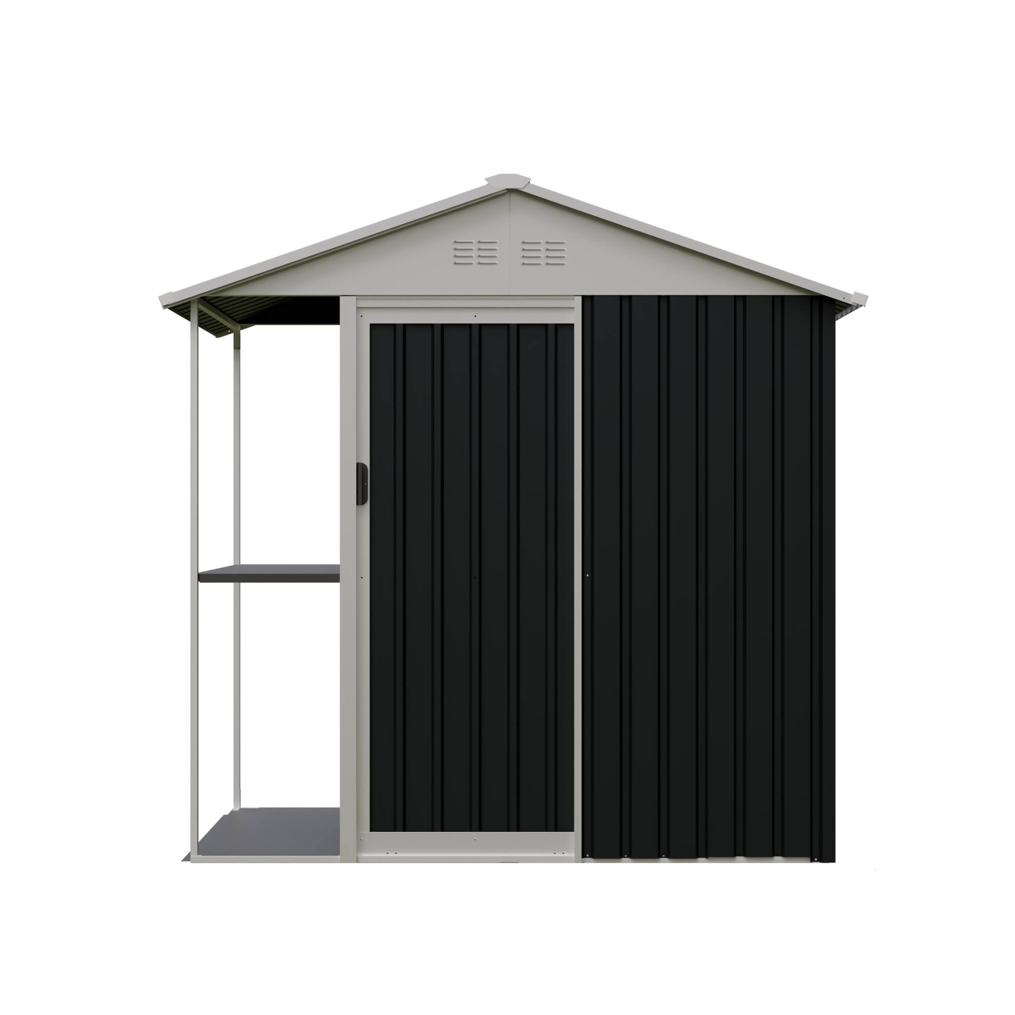 Alt View 1. Anysun - 6 x 4 FT Outdoor Storage Shed with Rack – Metal Garden Shed with Storage Shelves, for Lawn, Backyard, Patio Use - Grey.