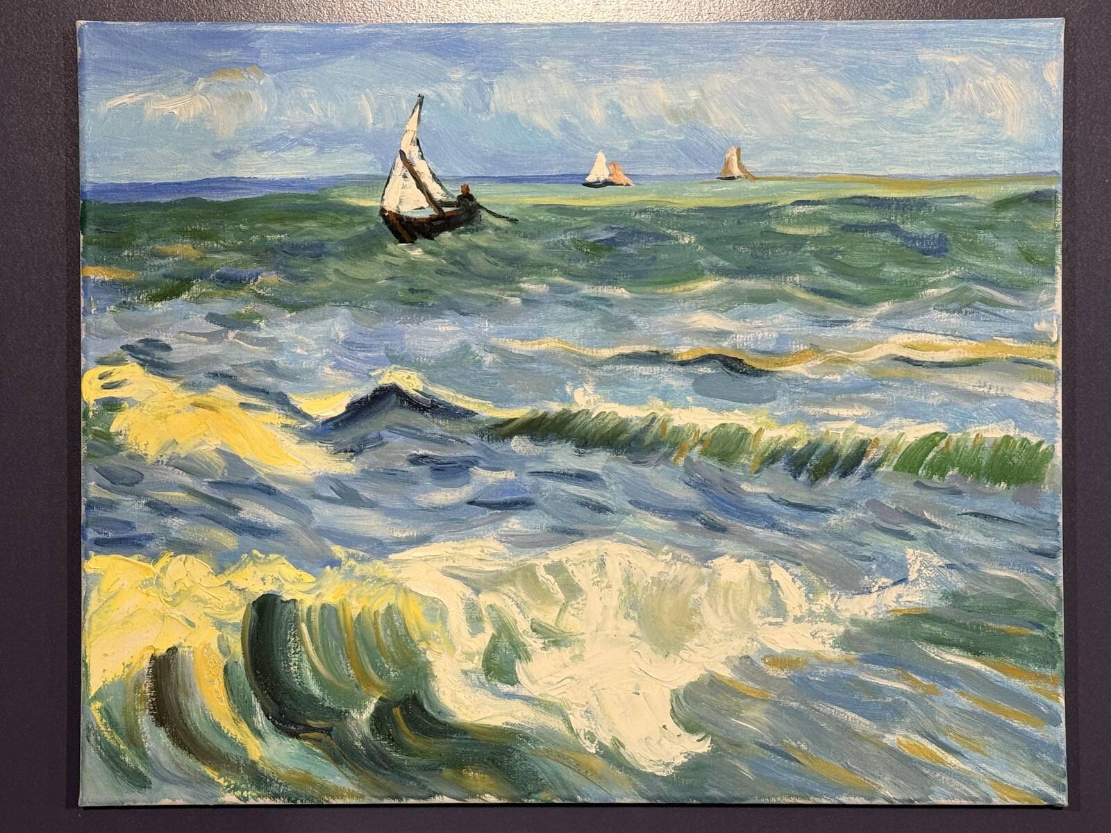Alt View 2. NIMO - Seascape at Sainte-Maritime by Van Gogh,Vintage Impressionist Artwork Prints For Living Room Bedroom - Multicolor.