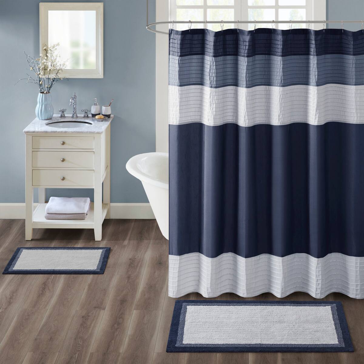 Alt View 2. APRILSOUL - 100 Cotton Tufted Bath Mat 05 Medium Pile Soft Absorbent Quick Dry Non Skid - Navy.