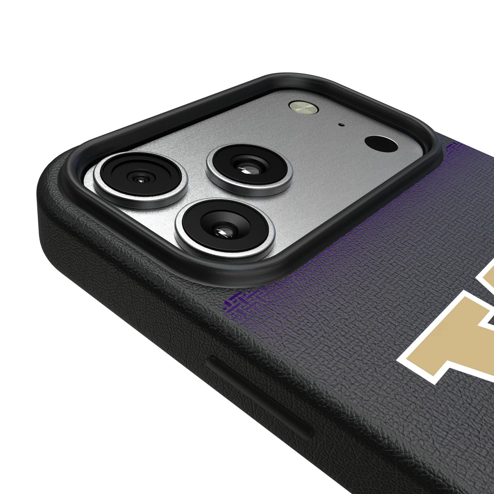 Alt View 2. Keyscaper - Washington Huskies Linen Logo iPhone Magnetic Bump Case - 15 - Black.
