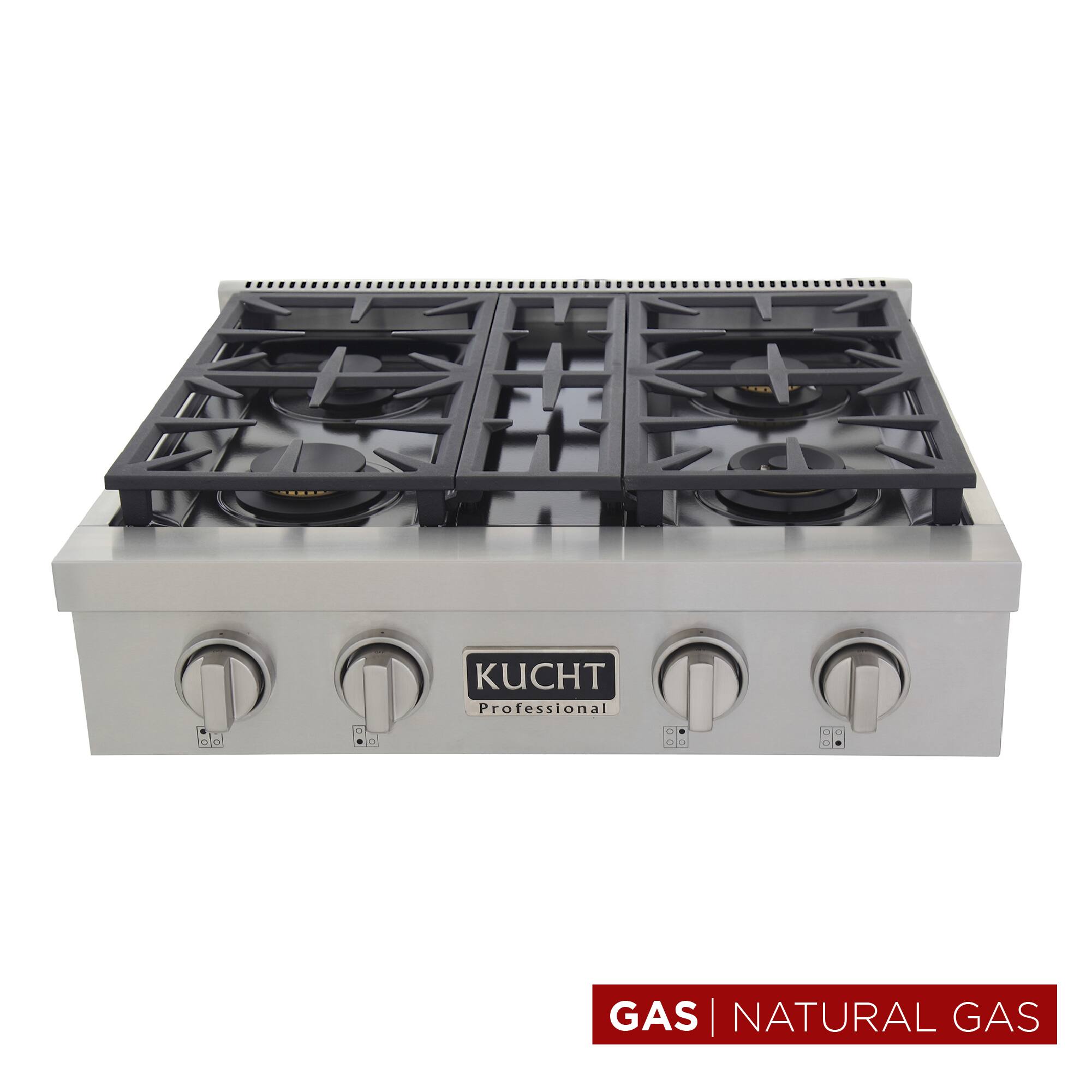 Kucht - Professional 30 in. Natural Gas Range Top with Sealed Burners Stainless Steel with Classic Silver Knobs - Classic Silver