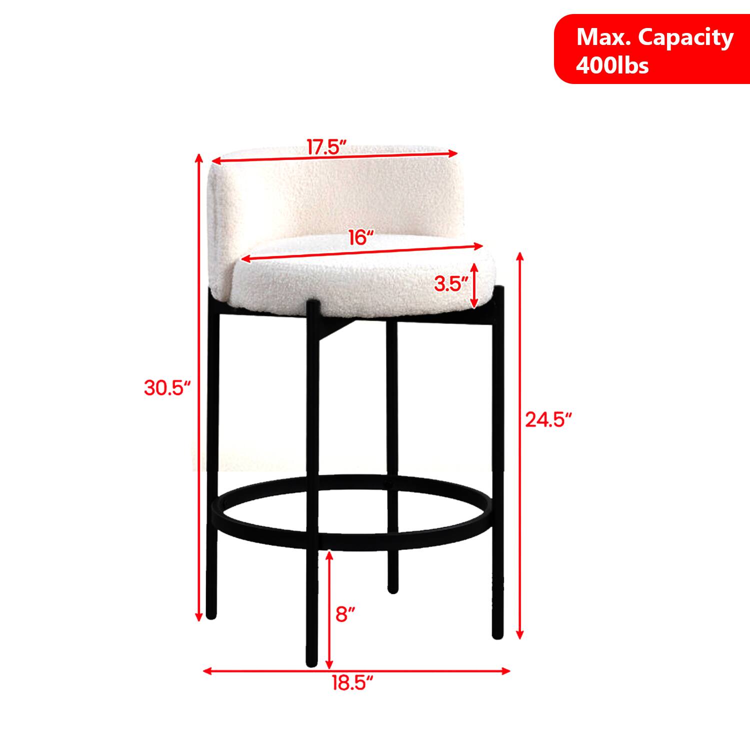 Max. Capacity 400lbs  
17.5"  
16"  
3.5"  
30.5"  
24.5"  
8"  
18.5"