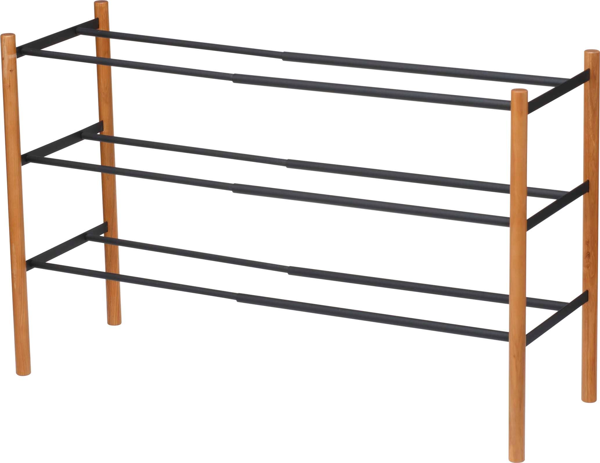 Angle. Yamazaki Home - Expandable Shoe Rack (18" H)  - Steel + Wood - Black.