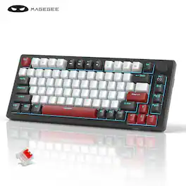 MageGee - 75% Mechanical Gaming Keyboard, Compact Blue Backlit Wired Red Switches, EVA Foam, Knob Control, Black & White - Black/White