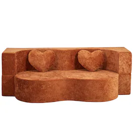 Boyel Living - Brown Heart-Shaped Cheese Bed Convertible Sofa 78.7 Inch No Assembly Sponge Sofa Bed in a Box with Pillows - Caramel Brown
