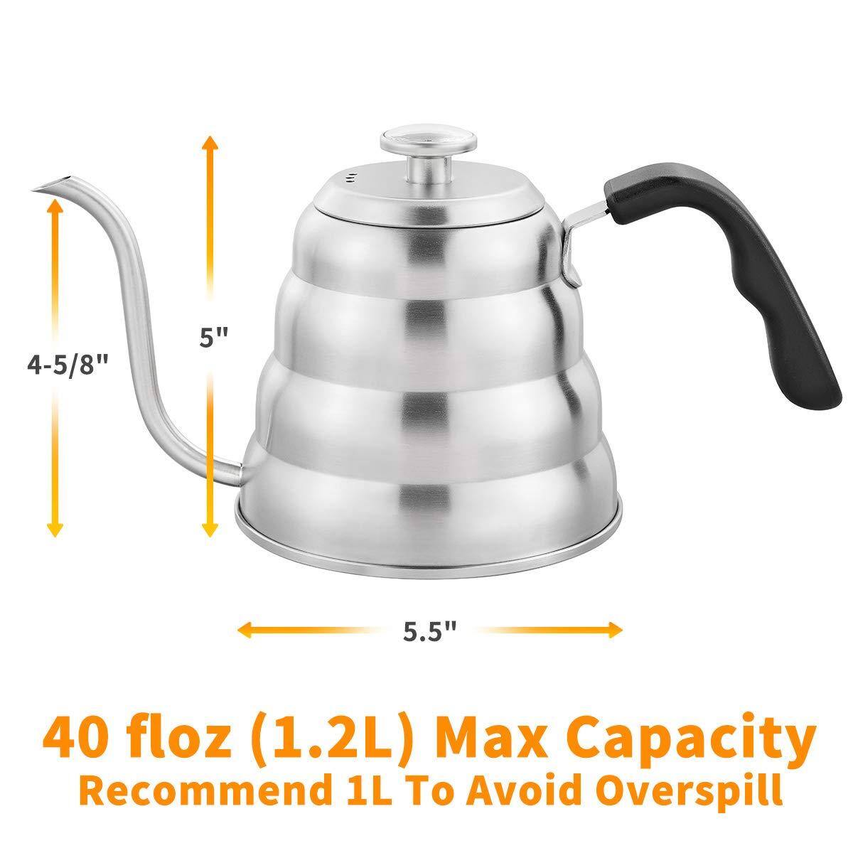 4-5/8" 5" 5.5"  
40 fl oz (1.2L) Max Capacity  
Recommend 1L To Avoid Overspill