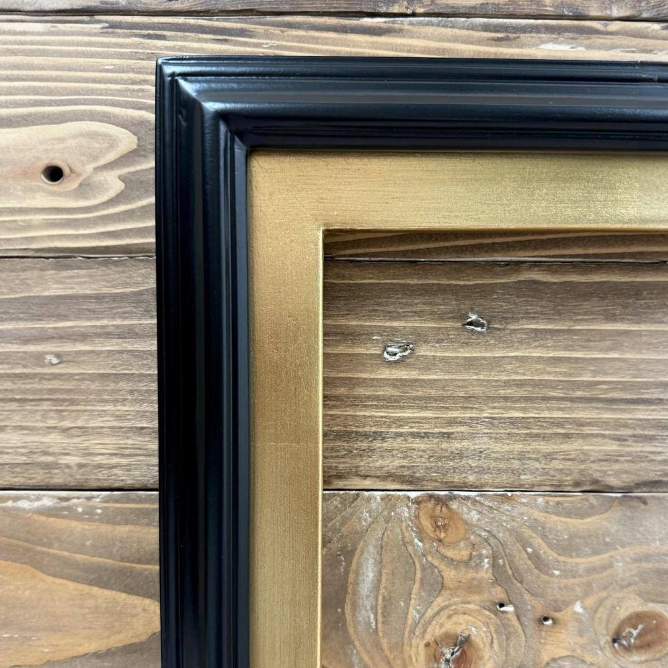 Back. LAREDO FRAME FACTORY - 32 inch Handmade Tv frame for Samsung The Frame tv and Frame Pro Model - SATIN BLACK WITH GOLD LEAF.