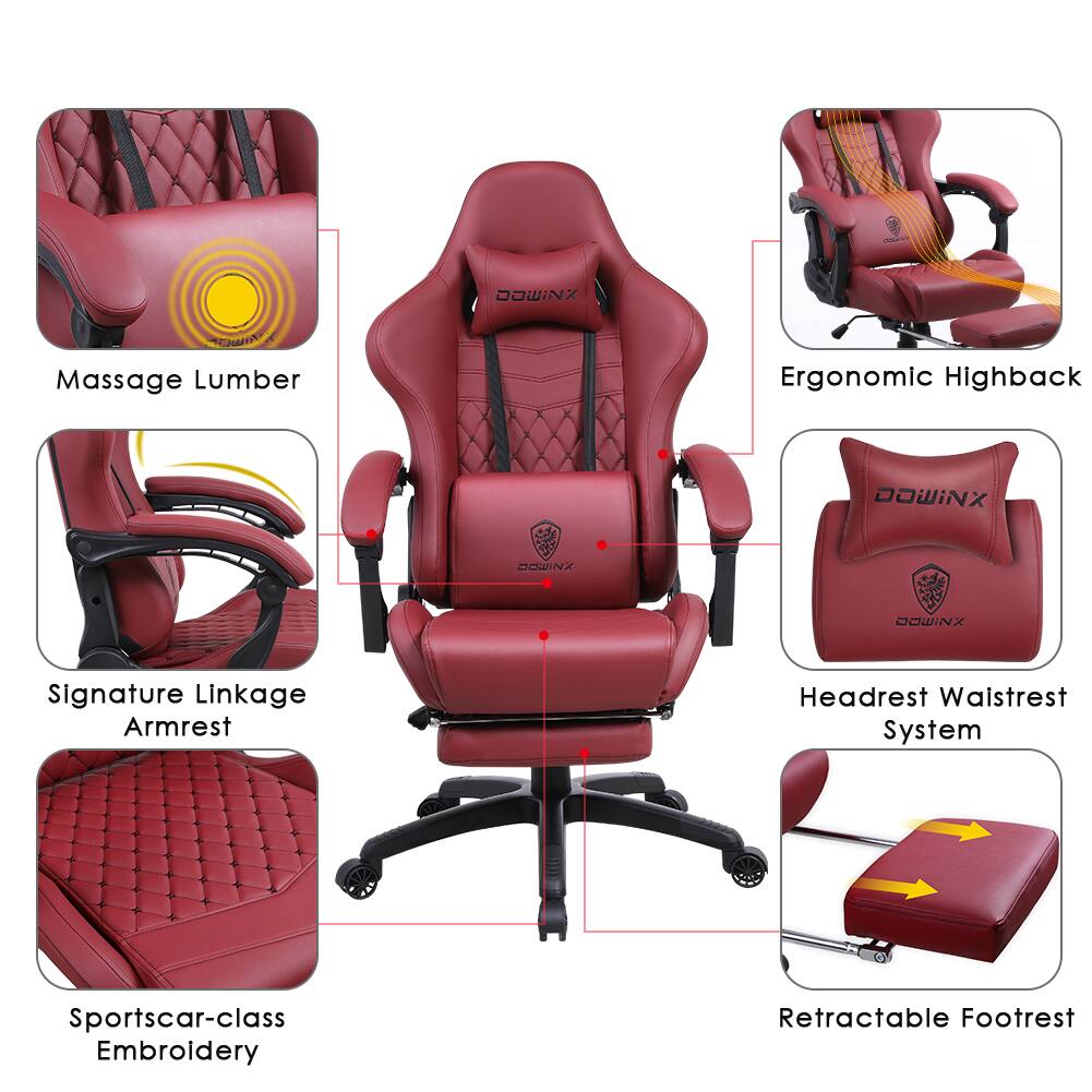 DOWINX A Massage Lumber Ergonomic Highback DOWINX Signature Linkage Armrest Headrest Waistrest System Sportscar-class Embroidery Retractable Footrest