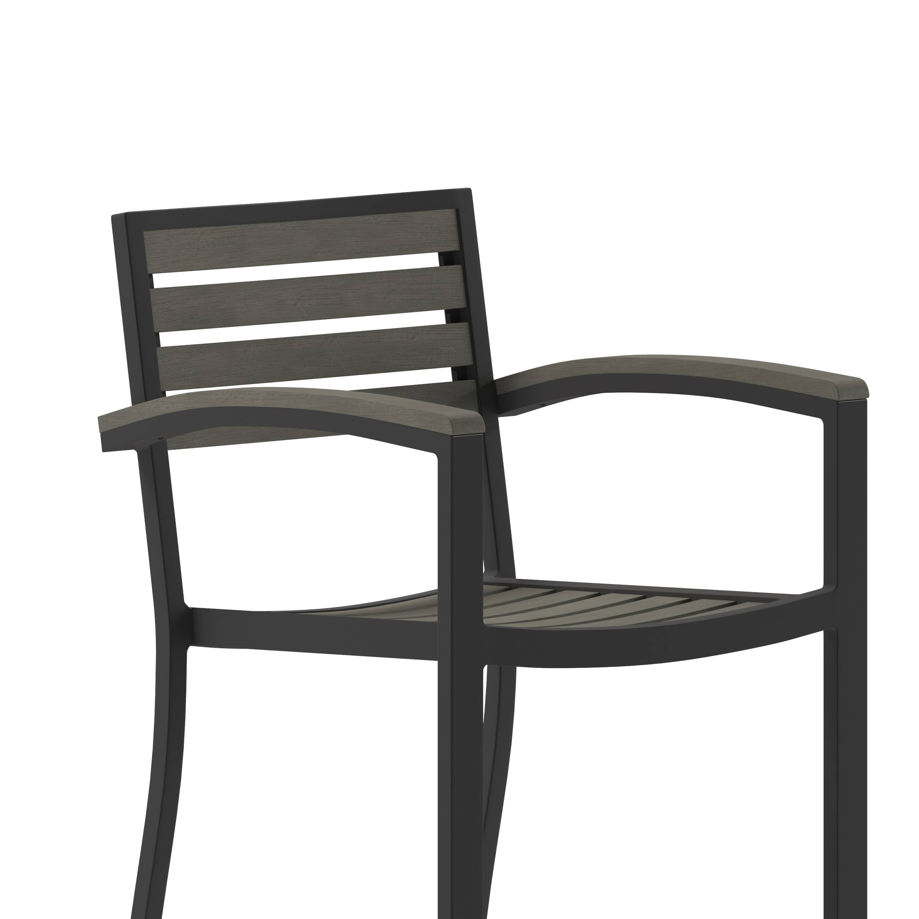 Alt View 10. Emma + Oliver - Livia All-Weather Bar Height Dining Stool with Armrests, Polyresin Slats and Aluminum Frame - Gray Wash.