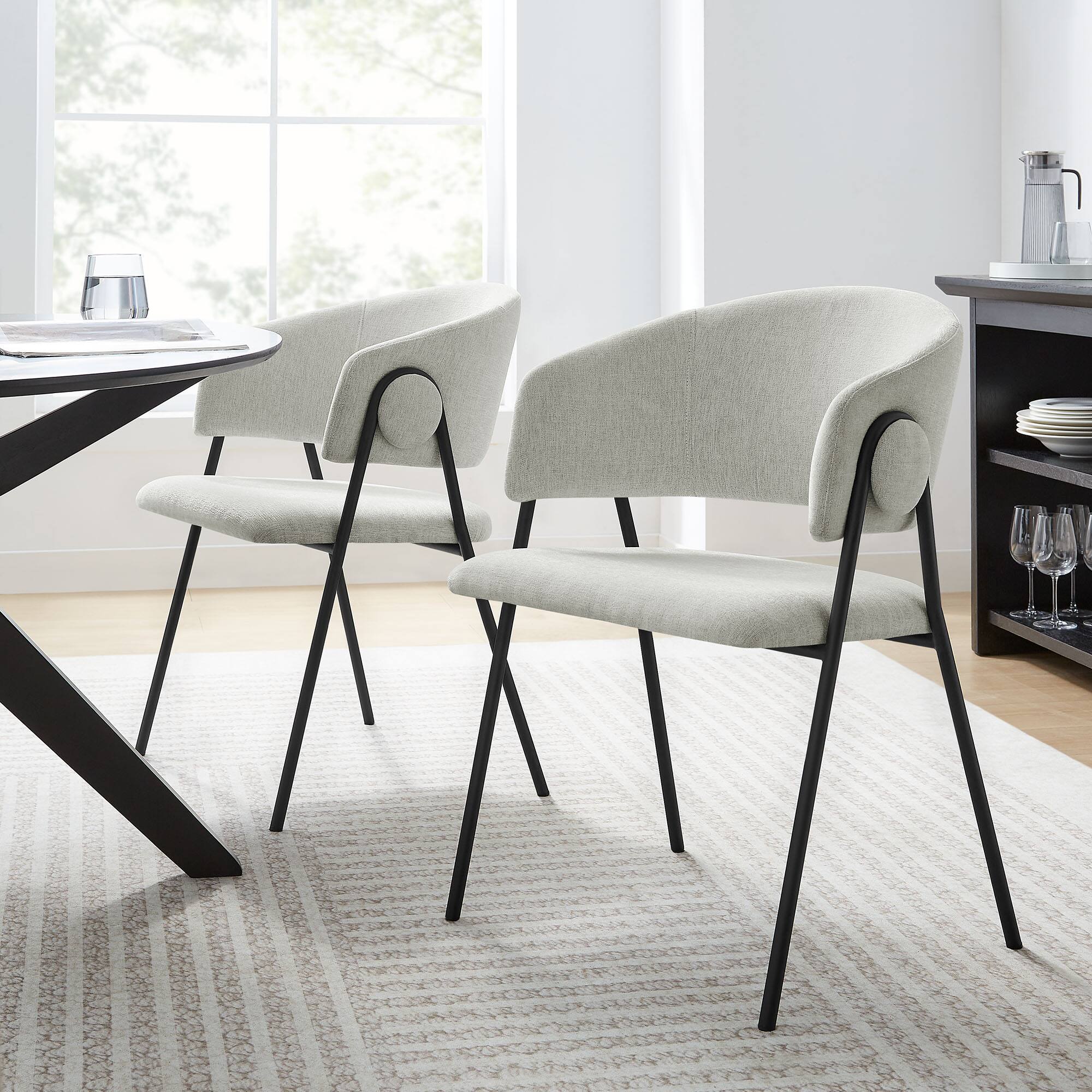 Alt View 5. Modway - Nella Upholstered Heathered Chenille Dining Chairs Set of 2 by Modway - Black.