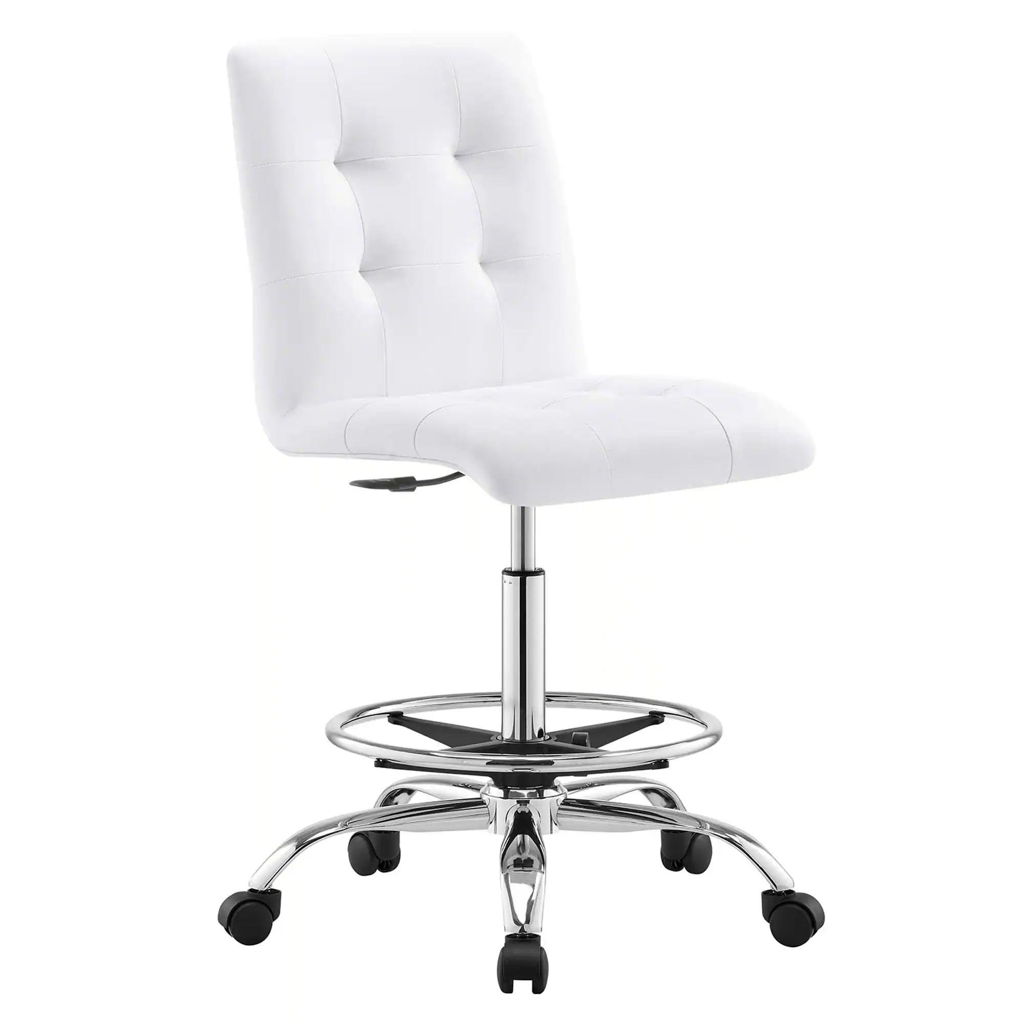 Angle. Modway - Prim Armless Vegan Leather Drafting Chair by Modway - Silver White.