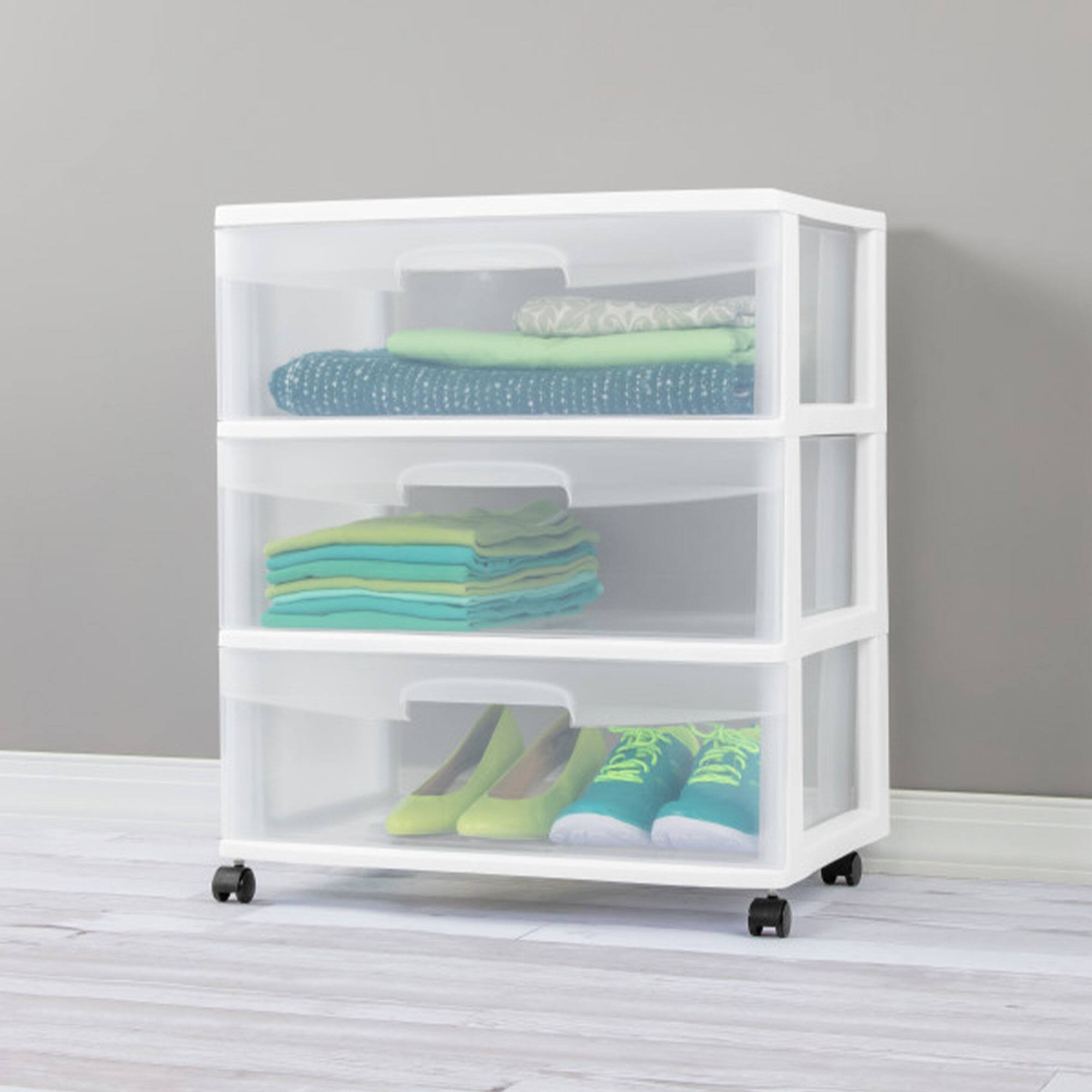 Alt View 4. Sterilite - Sterilite At Home 3 Drawer Wide Storage Cart Container with Casters (4 Pack).