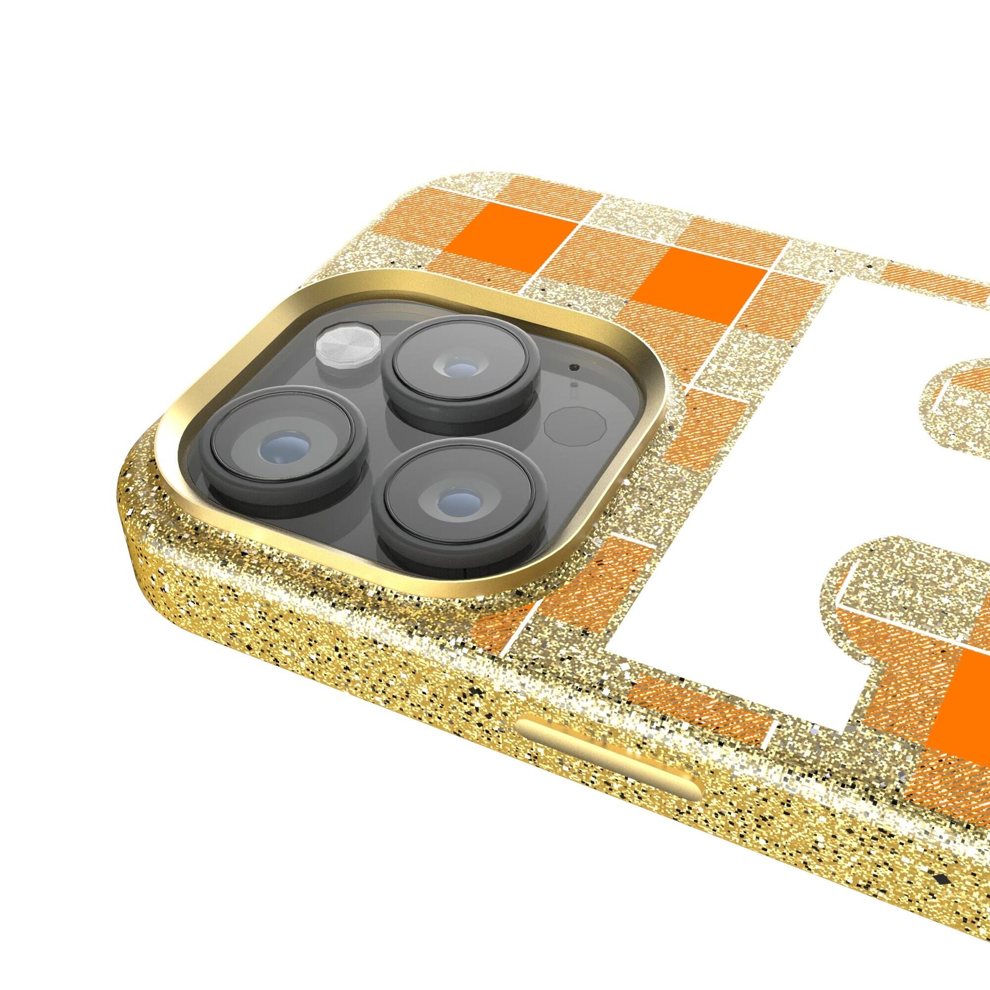 Alt View 2. Keyscaper - Tennessee Volunteers Plaid Bling iPhone Case - 16 Pro Max - Gold.