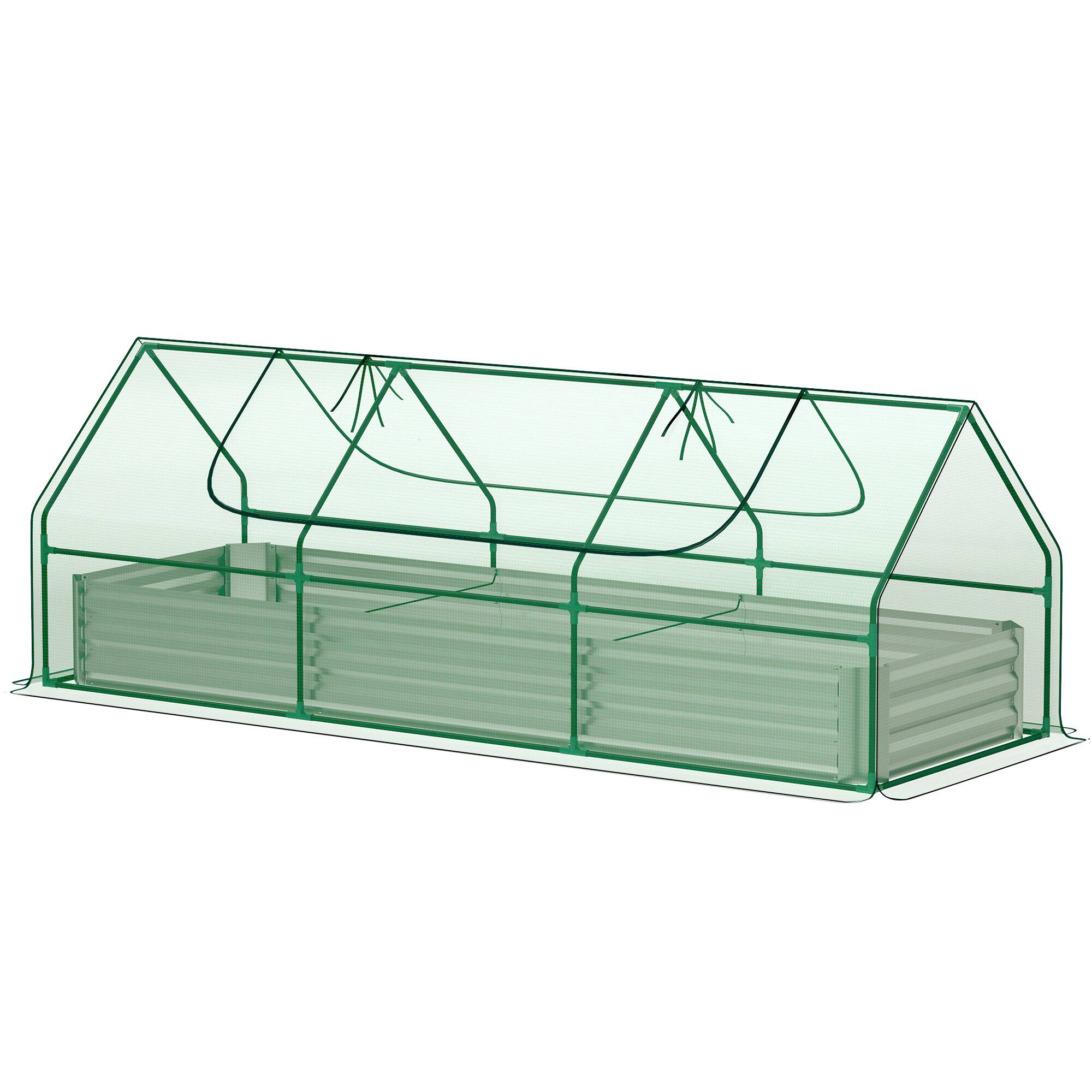 Front. Outsunny - x 3 x 1ft Metal Planter Box with Mini Greenhouse, Galvanized Raised Garden Bed with Cover - Green.