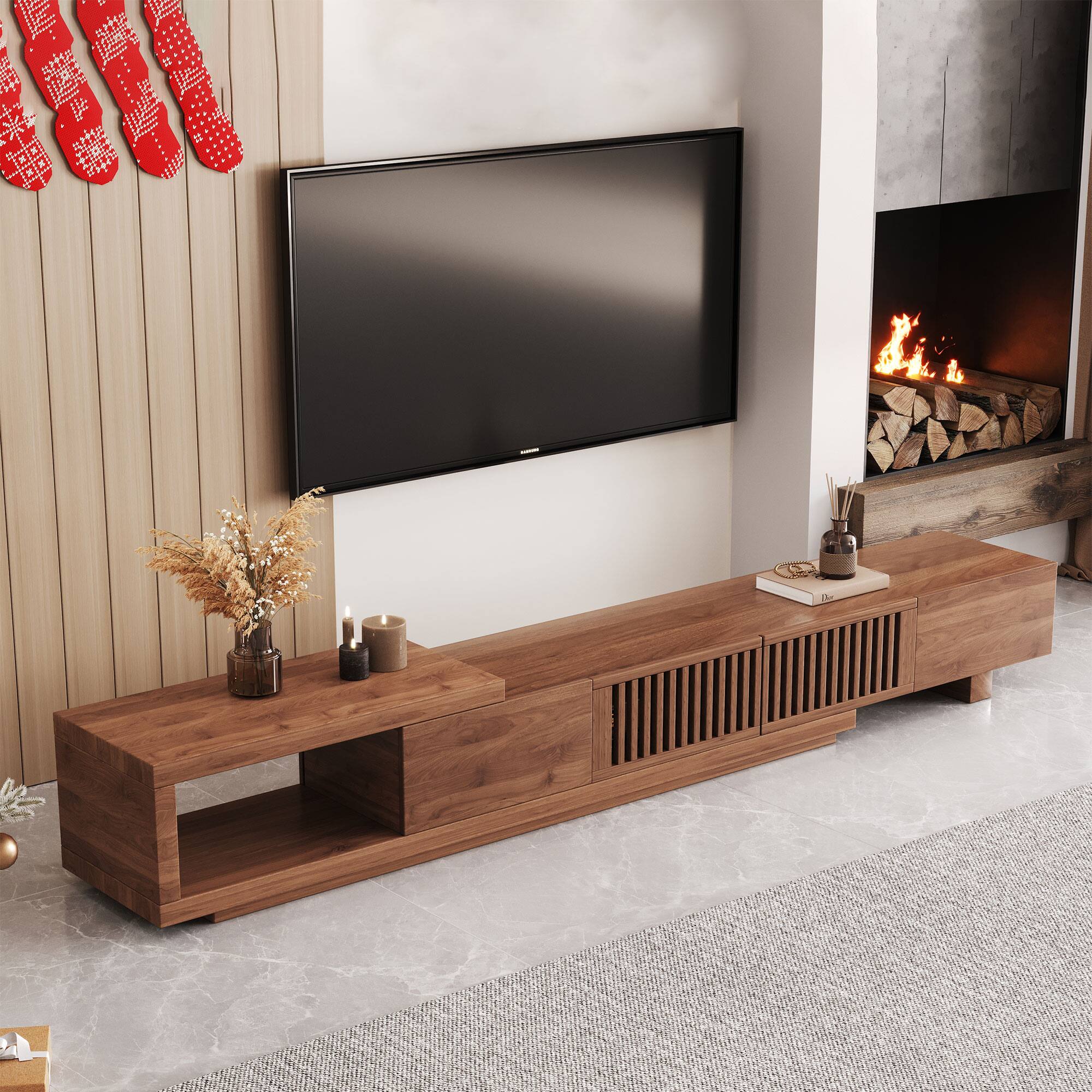 Alt View 9. luck idea - 78.54" Extendable TV stand, and Media Console & Entertainment Centers with Large Storage Space - Walnut color.