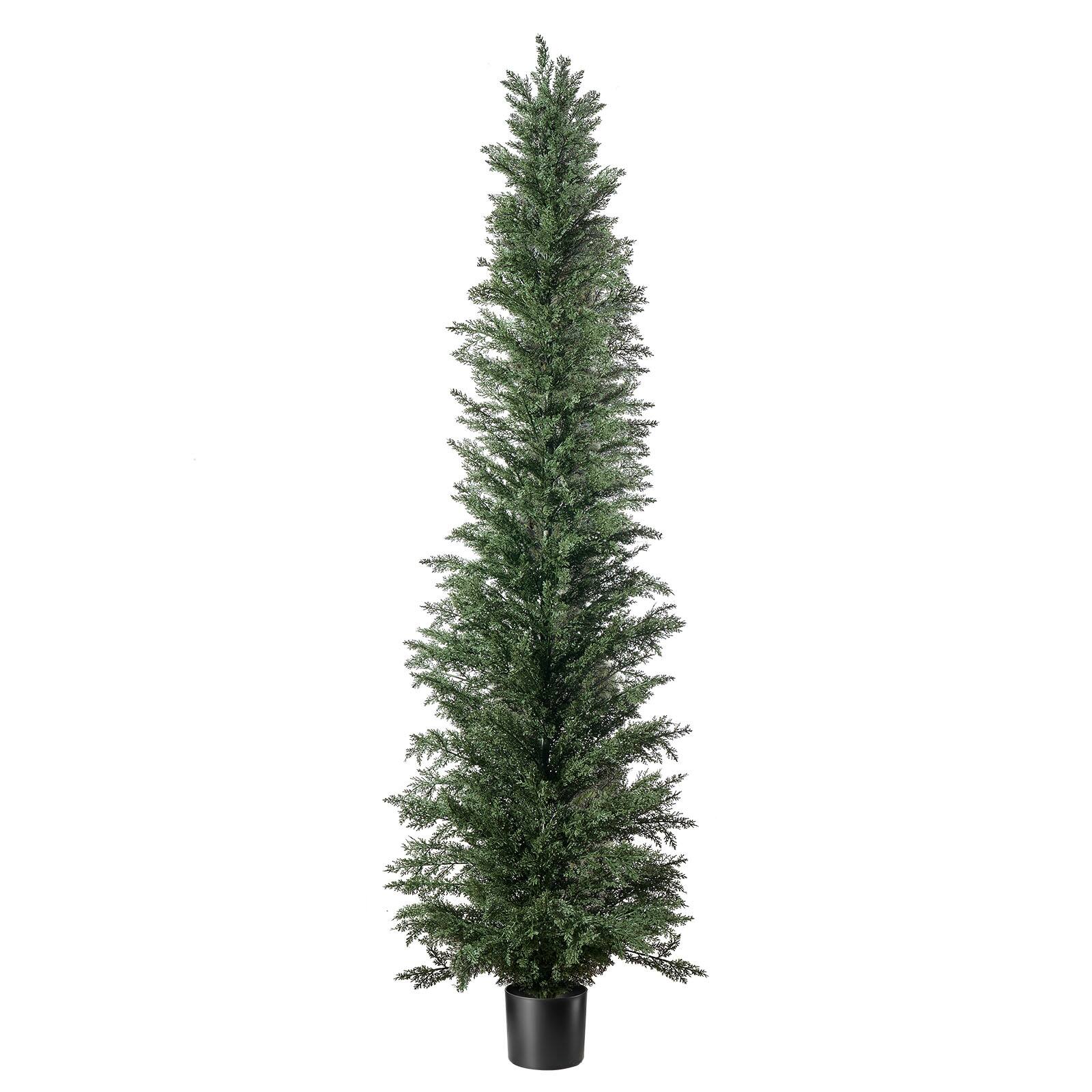 Alt View 5. VEVOR - Artificial Topiary Cedar Tree 8 Ft Set of 2 with Pot Greenery Decor, Premium PE Fake Trees, Year-Round Indoor - Green.