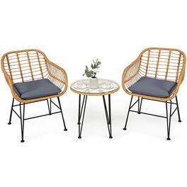 Boyel Living - 3 Pieces Rattan Furniture Set with Cushioned Chair Table - Gray