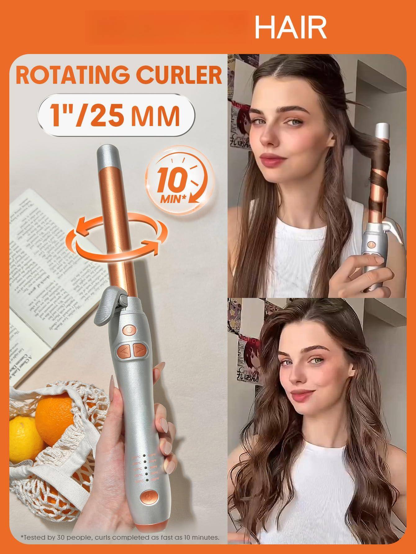 HAIR  
ROTATING CURLER  
1" / 25 MM  

10 MIN*  

*Tested by 30 people, curls completed as fast as 10 minutes.