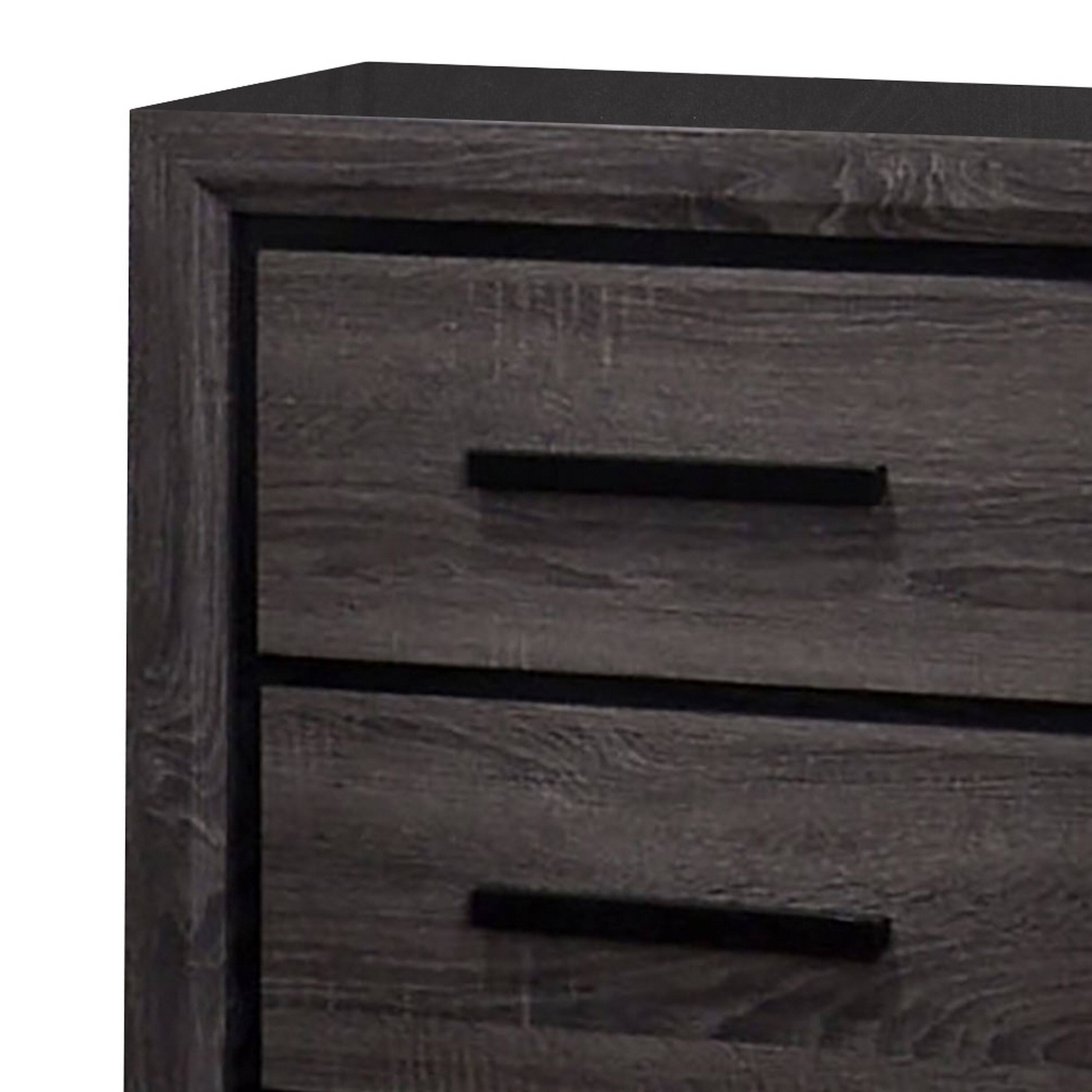 Alt View 2. Manhattan Lane - Wooden Nightstand with 2 Drawers and Finger Pull Handle - Gray and black.