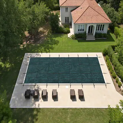 Front. Ropilly - Ropilly 18x38ft rectangular pool safety cover, green mesh winter pool cover with hardware.