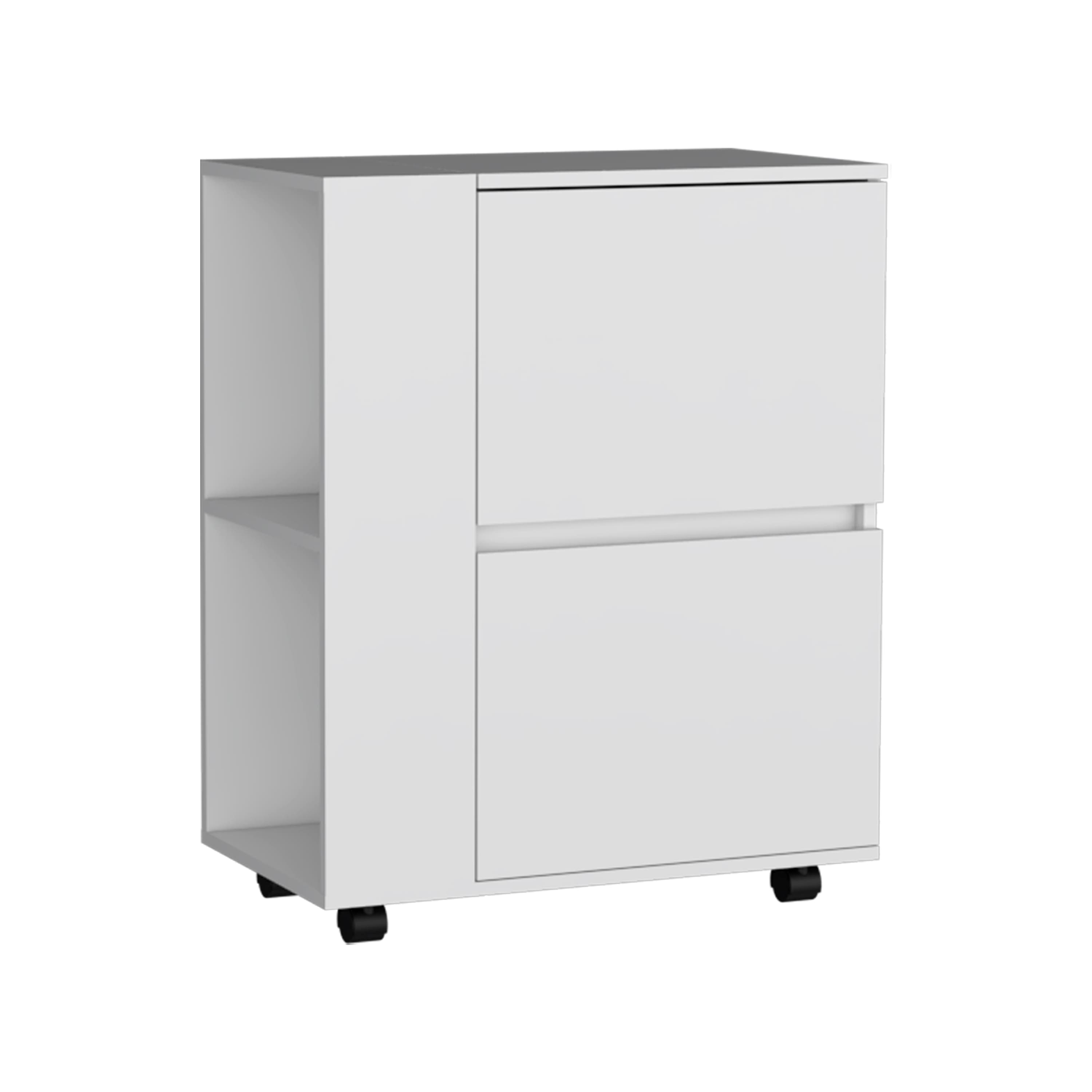 TuHome - Glasgow Bar Cart with Two Pull-Down Door Cabinets and Two Open Shelves, Living Room or Bar Room - White