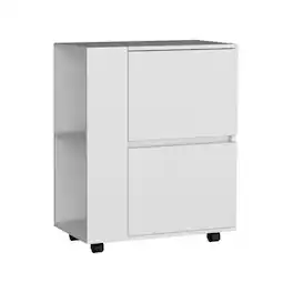 TuHome - Glasgow Bar Cart with Two Pull-Down Door Cabinets and Two Open Shelves, Living Room or Bar Room - White