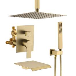 Boyel Living - Ceiling Mount Single-Handle 1-Spray Tub and Shower Faucet - 12 Inch (Valve Included) - Brushed Gold