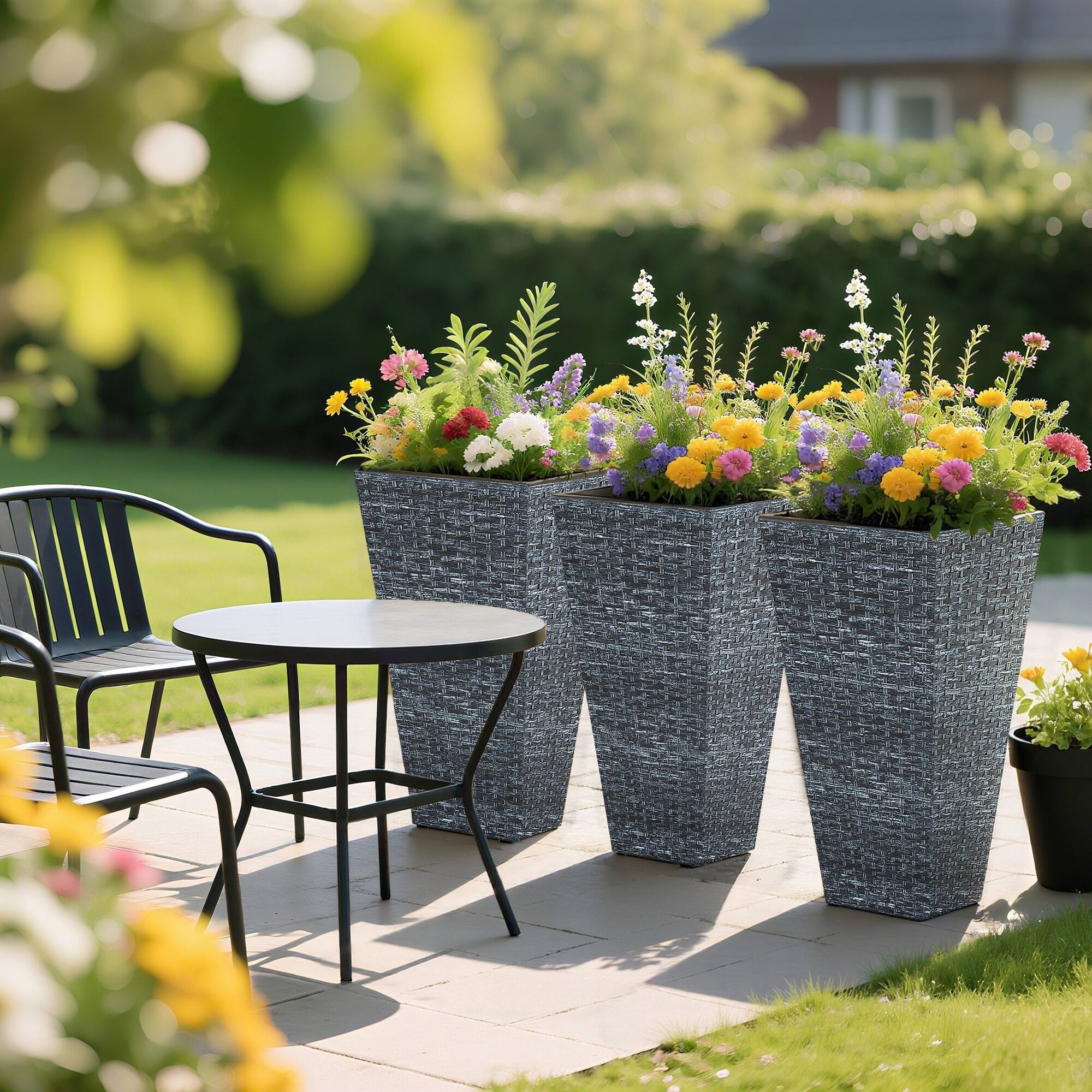 Alt View 7. Outsunny - Tall Planters for Outdoor Plants Set of 3, 24 In Taper Planters with Drainage Holes - Grey.