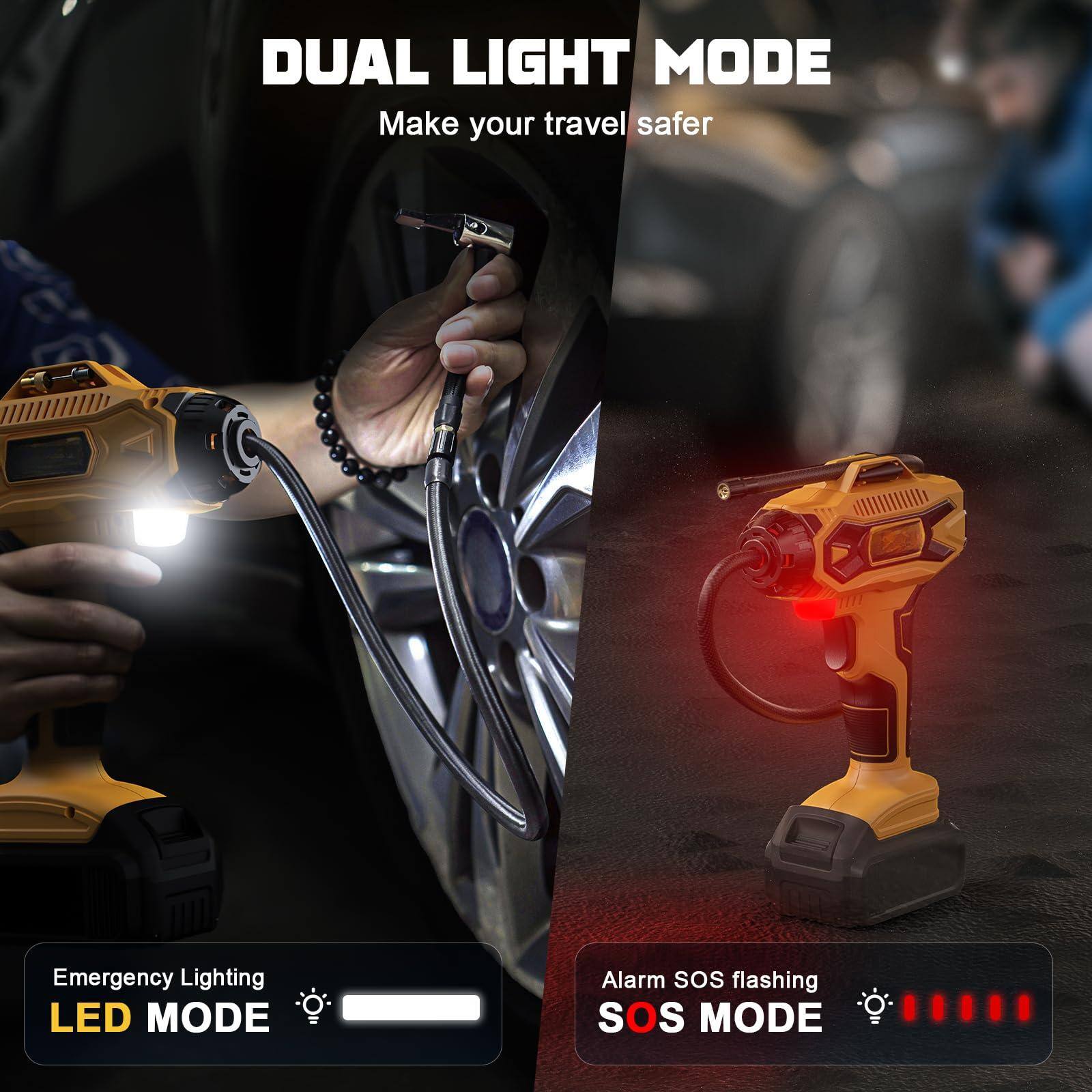 DUAL LIGHT MODE  
Make your travel safer  

Emergency Lighting  
LED MODE  

Alarm SOS flashing  
SOS MODE