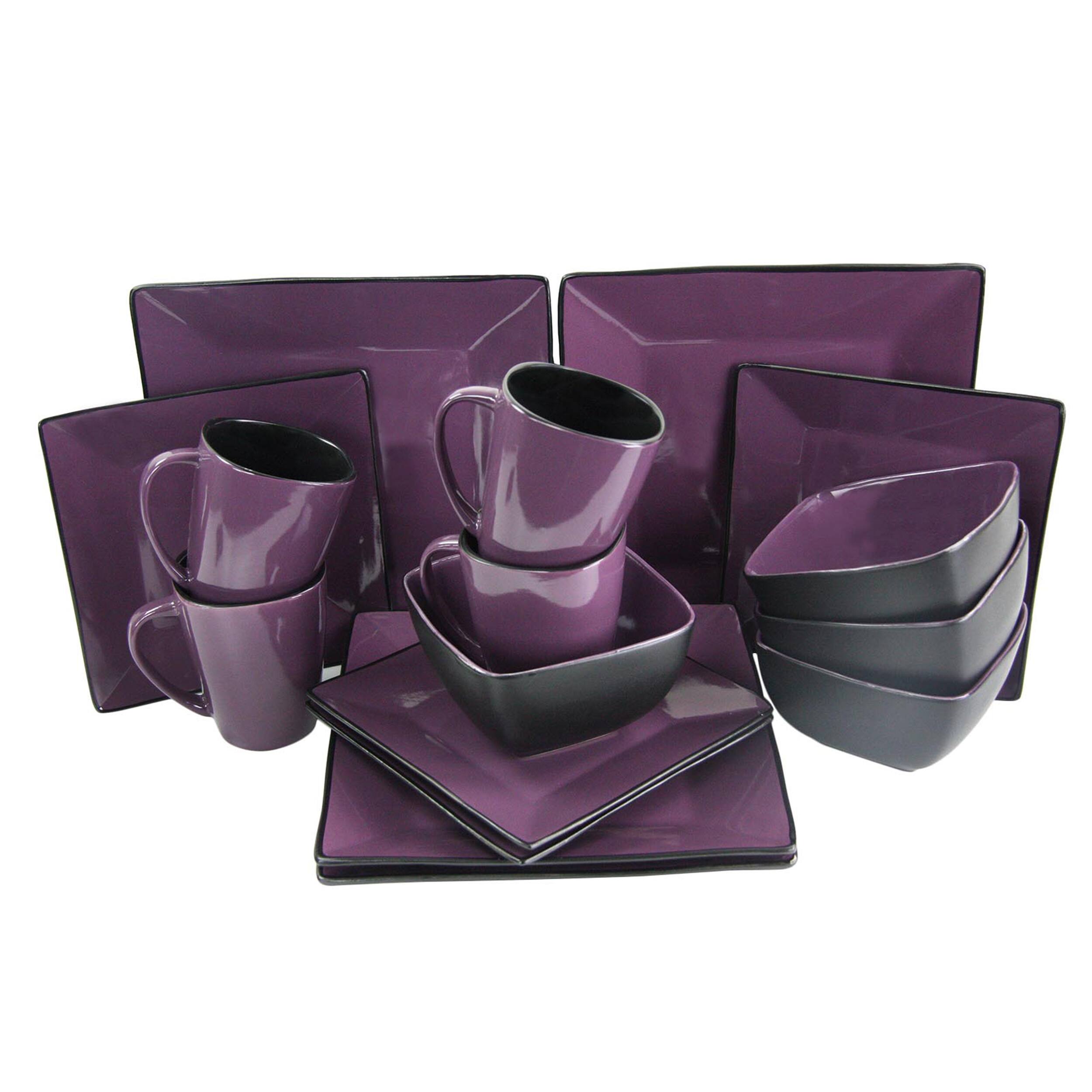 Alt View 1. Elama - Elama Mulberry Loft 16 Piece Modern Premium Stoneware Dinnerware Set with Complete Settings for 4 - Purple.