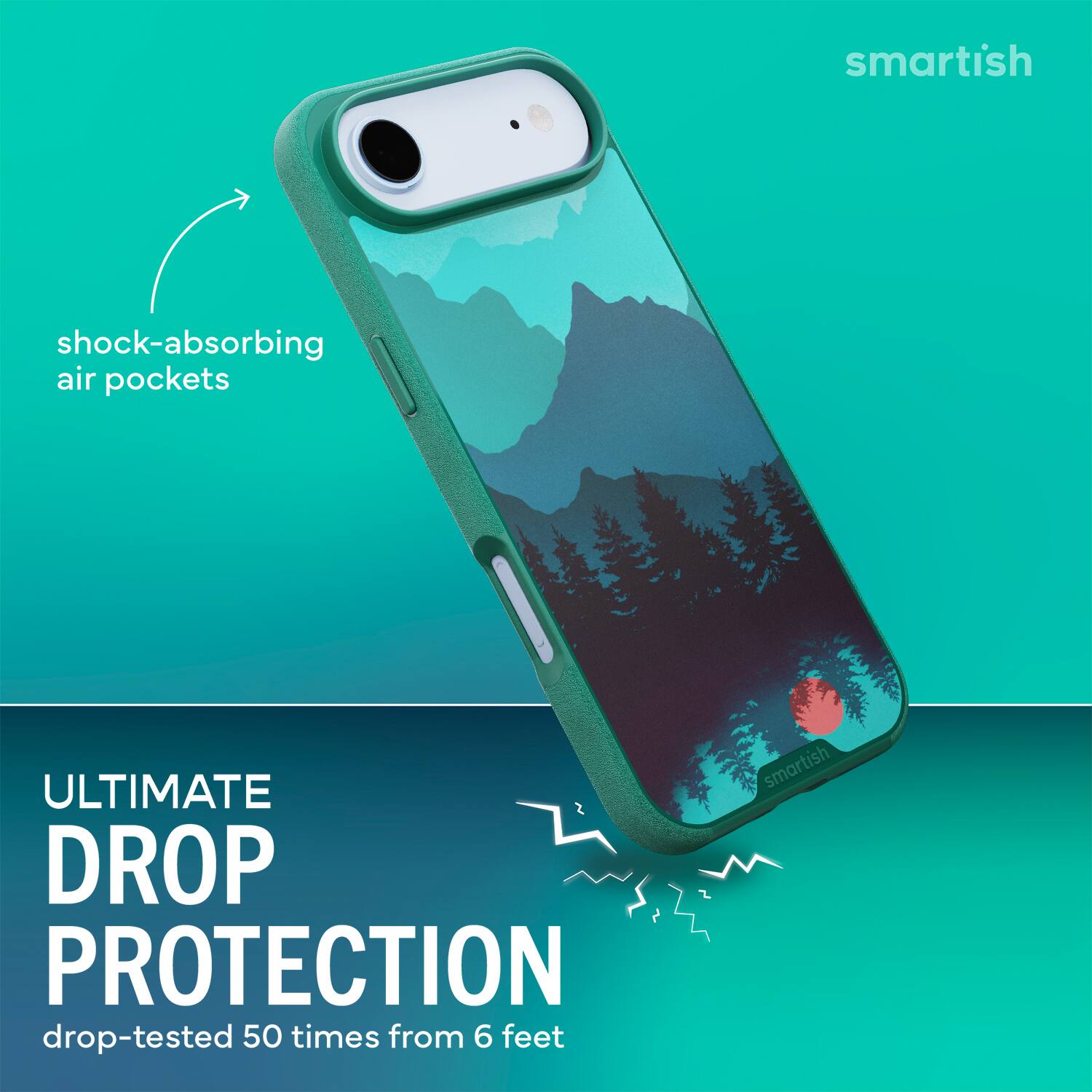 smartish shock-absorbing air pockets ULTIMATE DROP PROTECTION drop-tested 50 times from 6 feet smartish