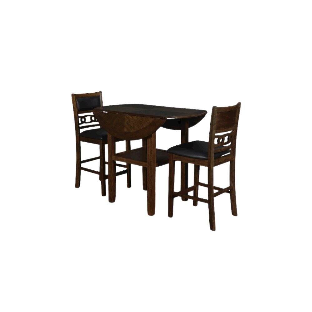 Angle. FurniFact - Brown 3-Piece Counter Drop Leaf Table Set - Brown.